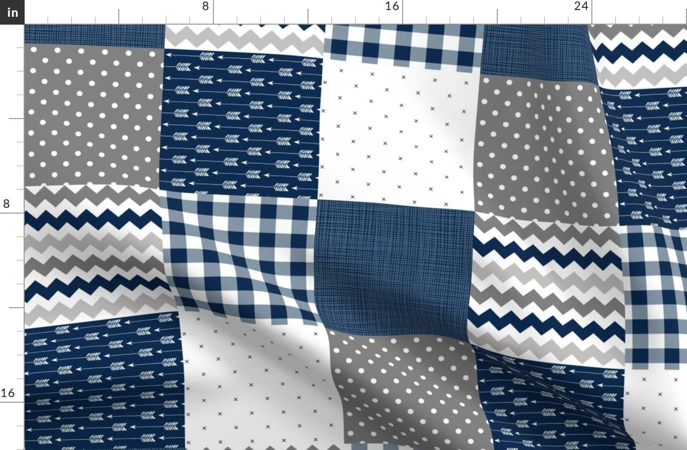 Spoonflower Fabric - Blue Cheater Quilt Plaid Chevron Patchwork Arrows Dots Check Printed on Organic Cotton Sateen Fabric by The Yard - Sewing Quilting Apparel Home Decor