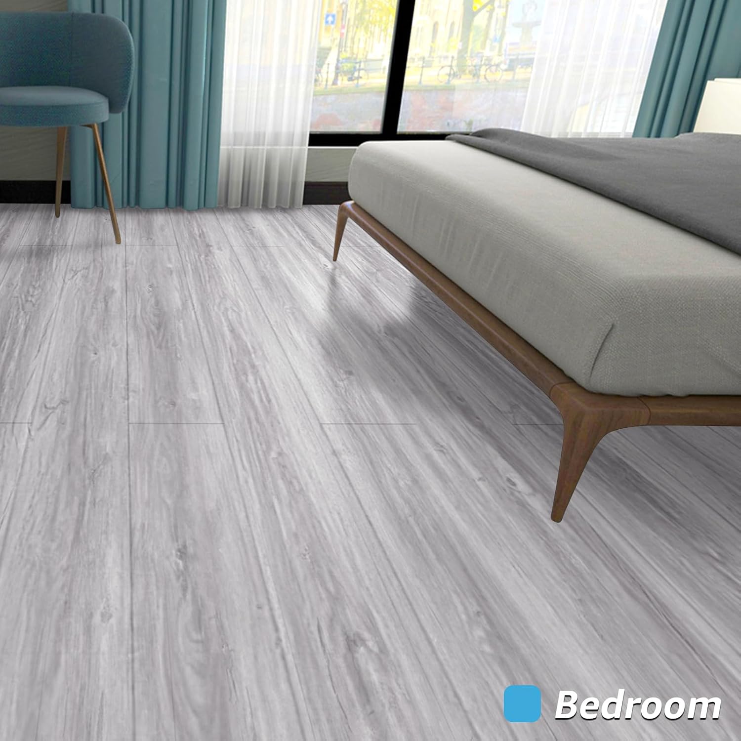 Art3d 60 Sq.ft Peel and Stick Floor Tiles, 40Pcs Luxury Vinyl Plank Flooring Wood Look, Adhesive and Waterproof Tile Sticker for Bedroom, Living Room, Kitchen, White/Grey