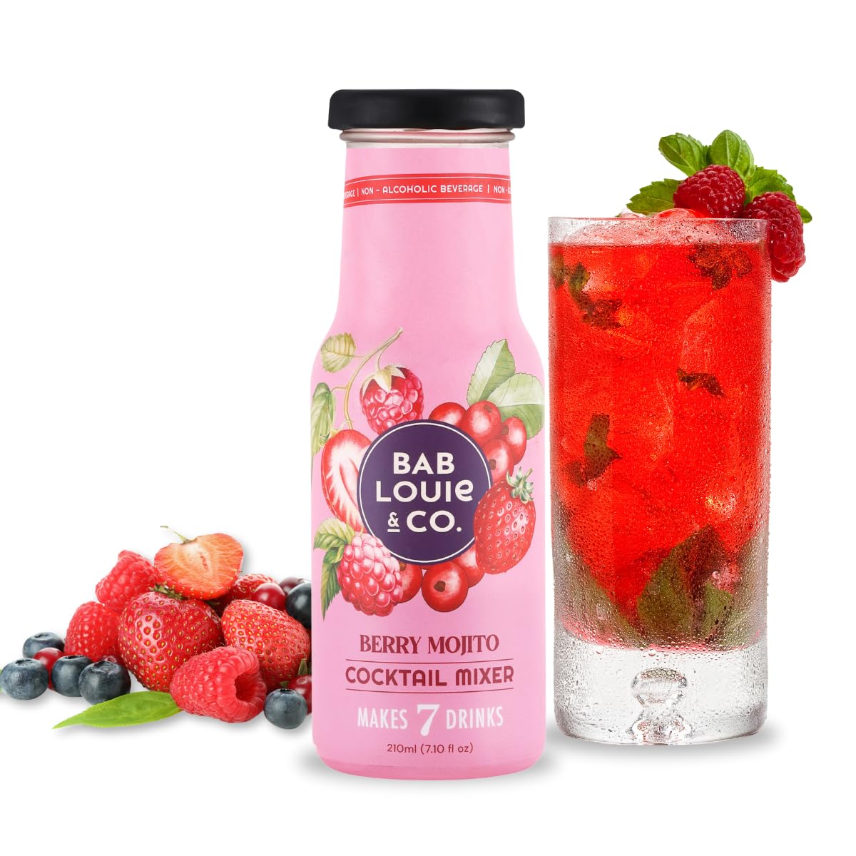 Berry Mojito Mixer | Makes 7 Cocktails & Mocktails | Non-Alcoholic & 100% Natural | Syrup for Vodka, Gin, Champagne | Zero Preservatives - 210ml
