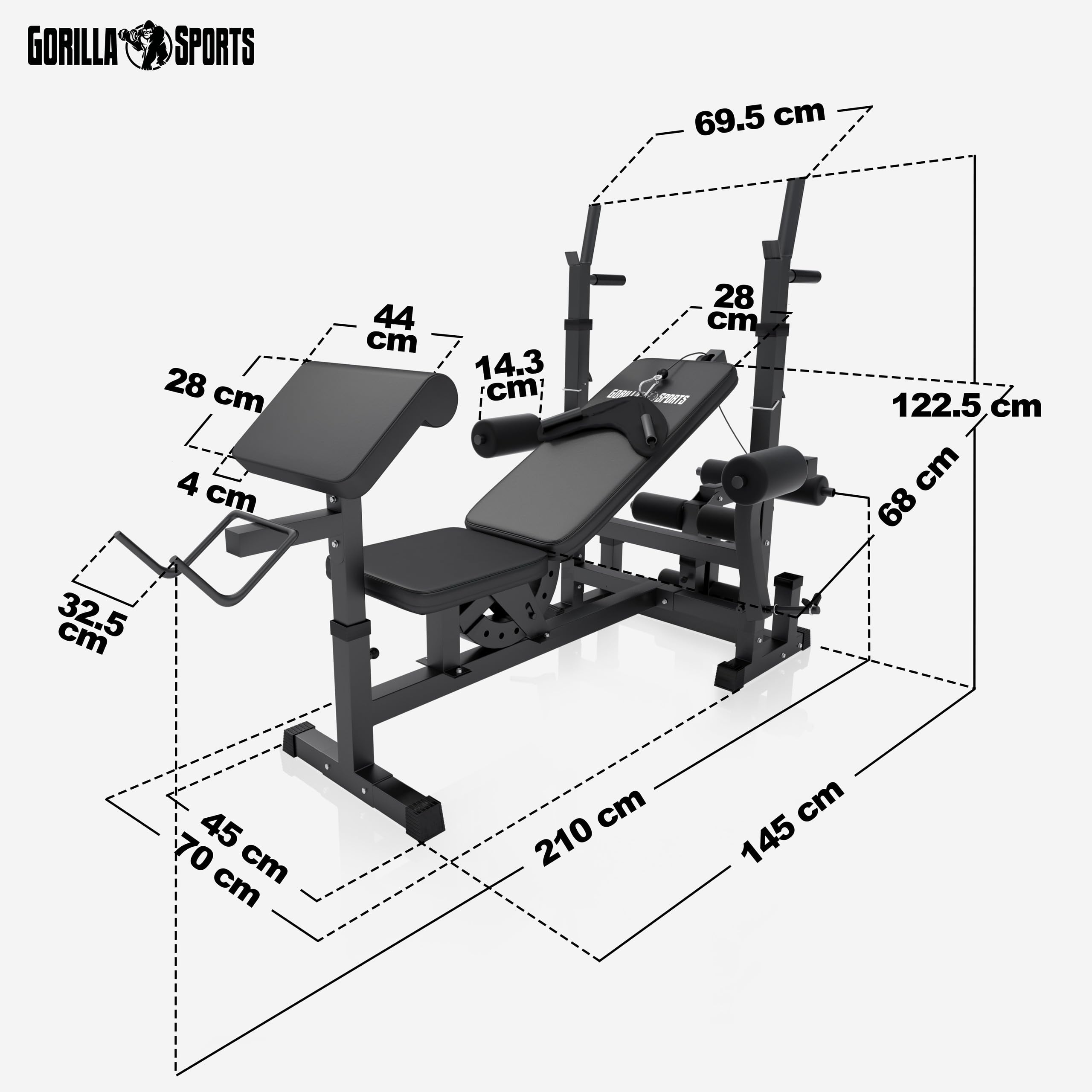Banco de pesas Gorilla Sports – Banco de musculación para tracciones por cable, butterfly, press, curl de piernas, dips