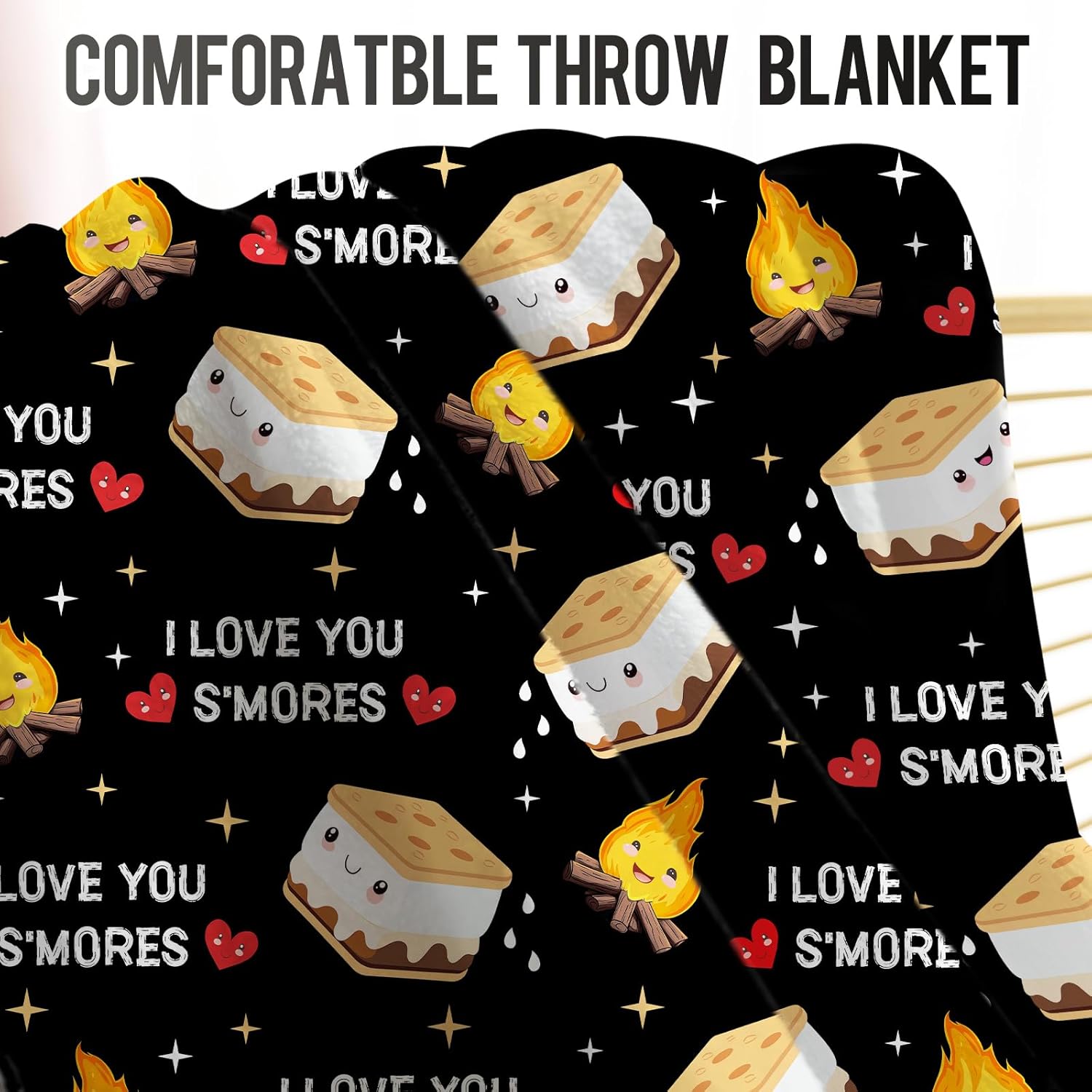 Cute S'Mores Blanket Gifts, 60"x50" S'Mores Marshmallow Cookie Throw Blankets Gift for Kids Boys Girls, Soft Cozy Flannel Bed Blanket for Couch Sofa Camping Adventure Room Decor