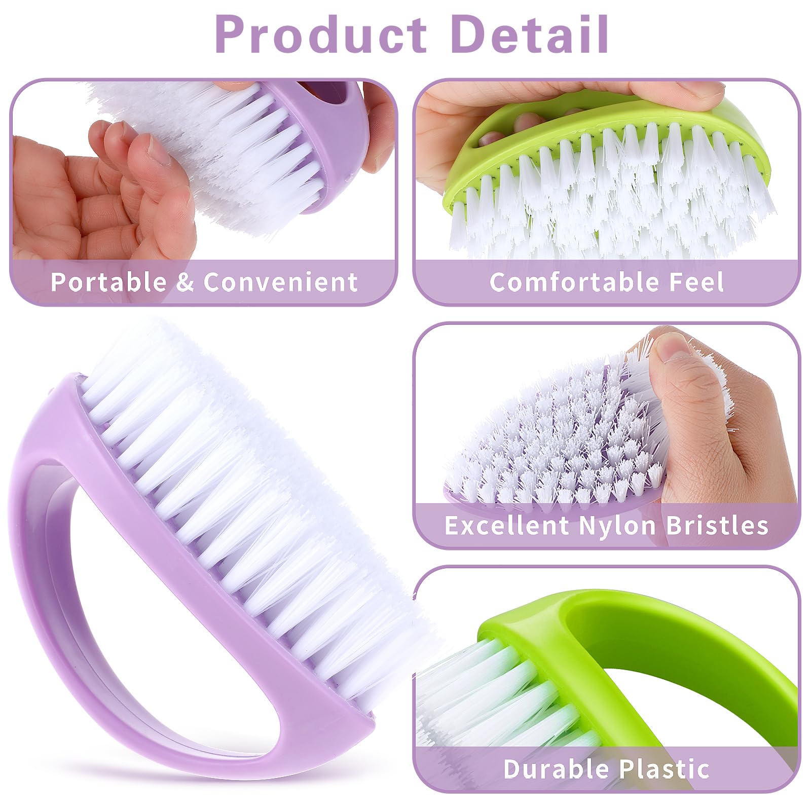 2 Pack Hand Nail Brushes,2 Colors of Handle Grip Duty Nail Brushes,Nylon Firm Stiff Bristles Deep Clean Brushes for Mechanics Gardeners Hand Under Nails Toes(Purple+Green) - Image 4