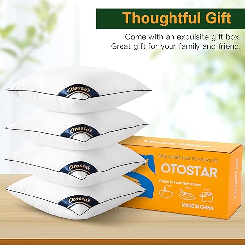 Miniatura 7 de OTOSTAR Paquete de 4 rellenos de almohada, 16 x 16 pulgadas, cuadrados, suaves, esponjosos, con funda de 100% algodón, almohadas decorativas blancas