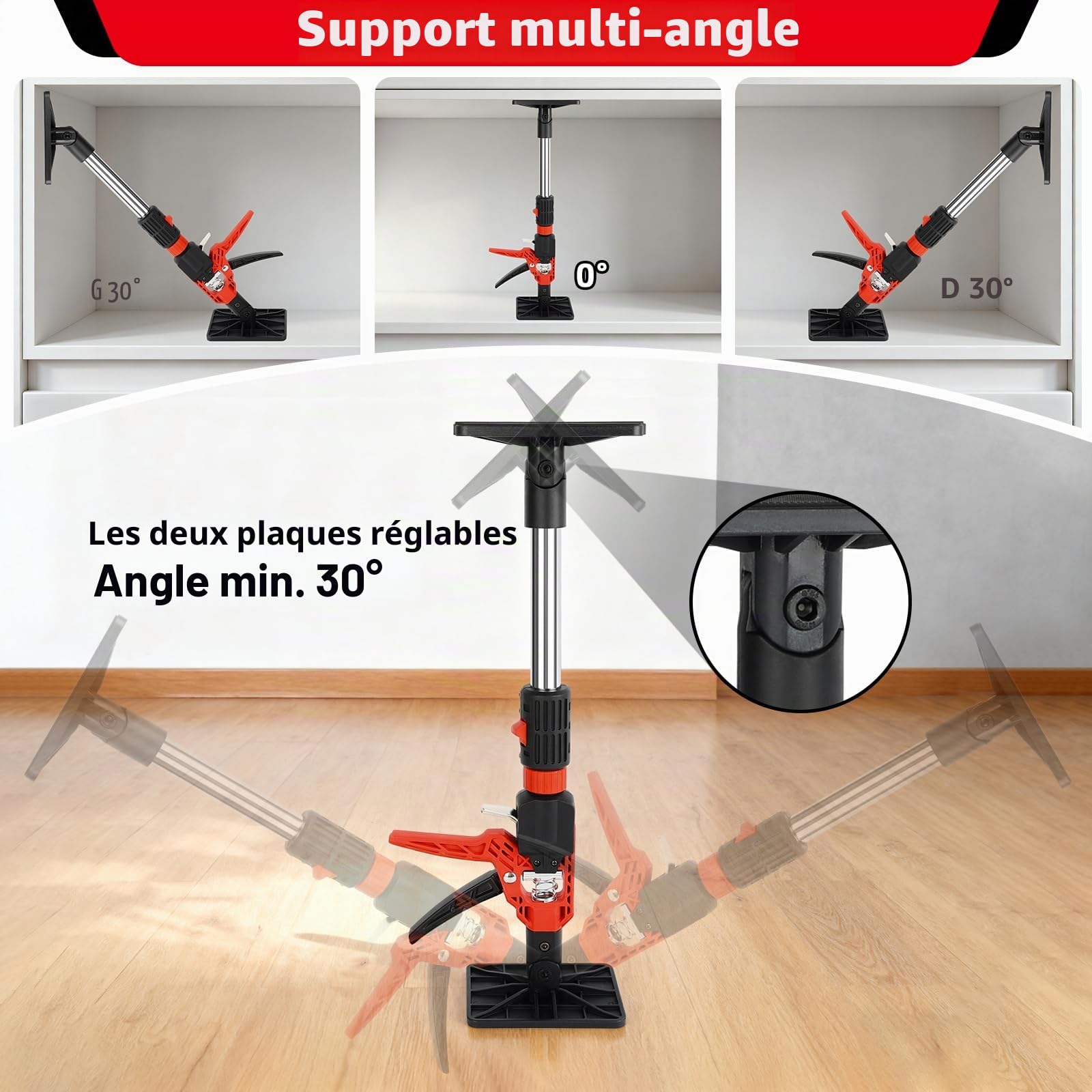 Étai Télescopique Réglable, 2 Pièces Crics de Levage, Léve Plaque Placo, Hauteur 50-93 cm, Réglage d'Angle à 30°, Léve Meuble pour Armoires, Plafonds, Ppanneaux Muraux, Charge Max. 150 kg