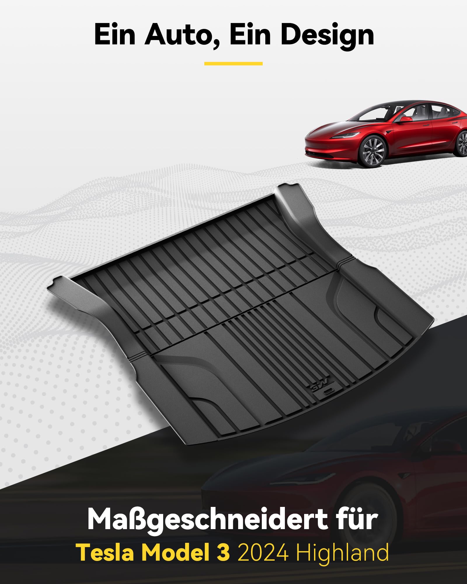 3W Kofferraumwanne für Tesla Model 3 Highland 2024-2026 | TPE Thorex™ Allwetter | 3D Maßgeschneiderte Passform | Hundefreundlich Auto Zubehör | Wasserdicht & Kratzfest | Antirutsch