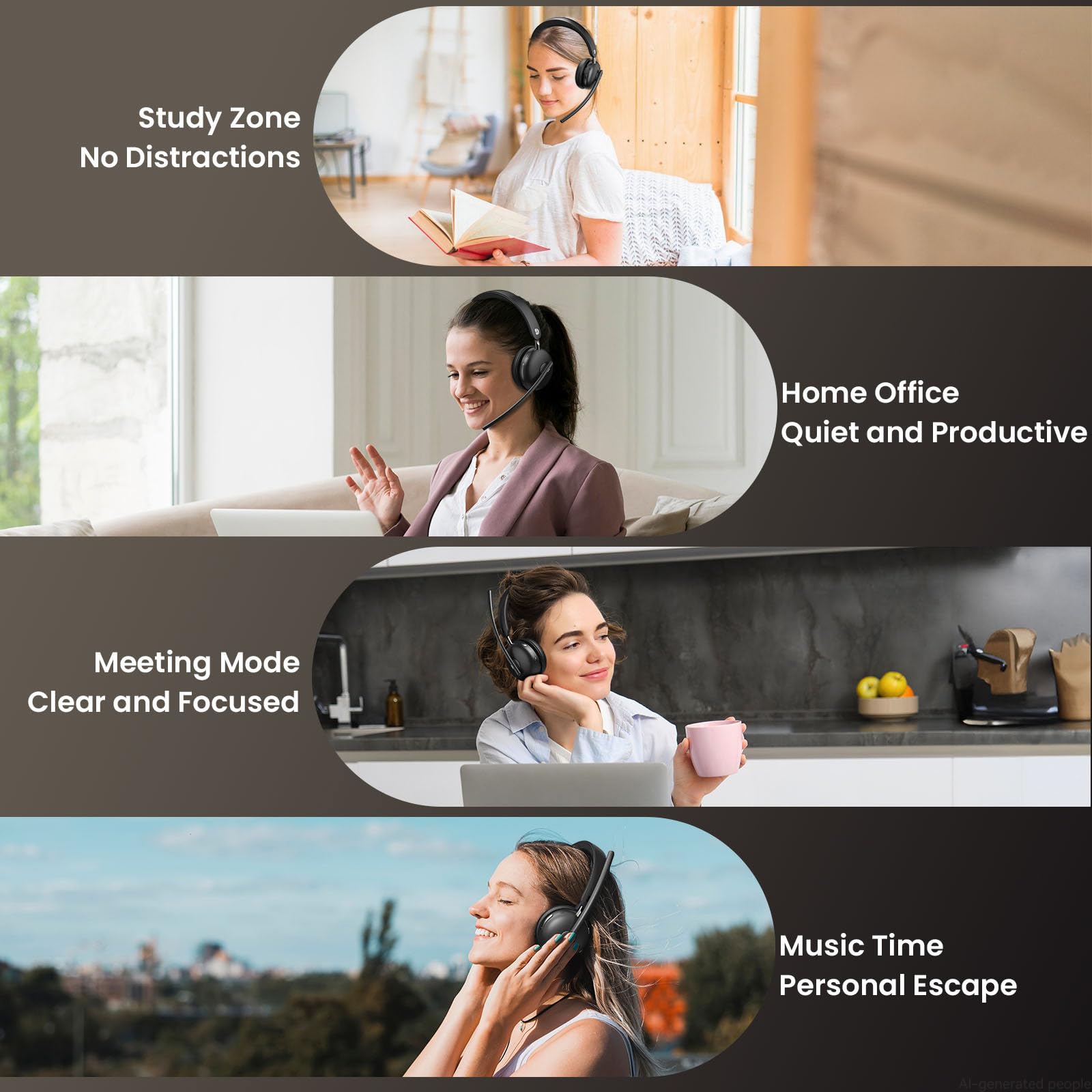 Dytole Kabelloses Headset mit Mikrofon für die Arbeit, Bluetooth 5.3 Headset mit Geräuschunterdrückung, kabellose Kopfhörer mit Mikrofon & USB-Dongle, 65H & Stummschaltung, ideal für PC/Call Center
