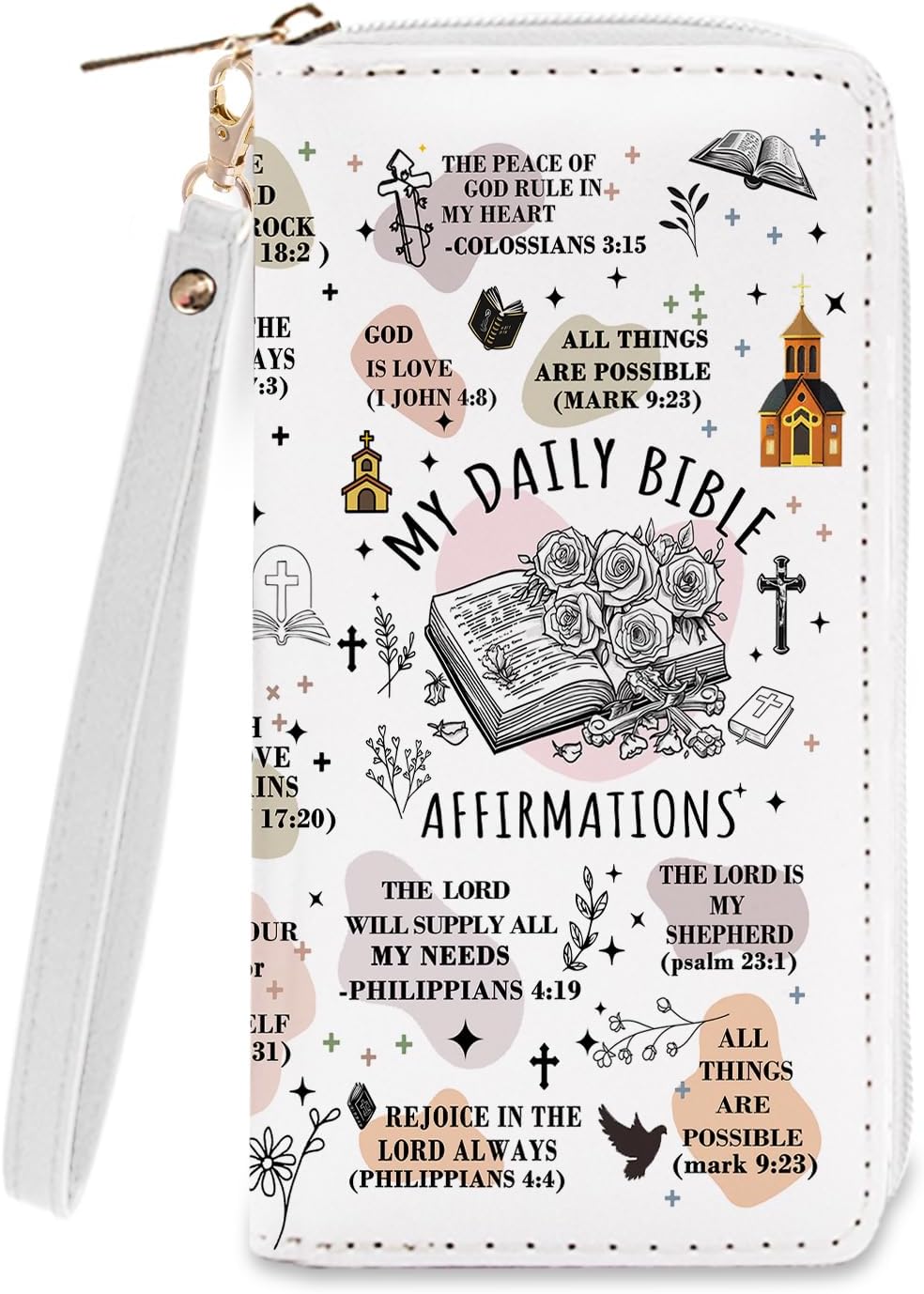 My Daily Bible Affirmations Gifts Womens Wallet - Slim PU Leather Scripture Wallet for Women with Zipper, Credit Card Holder Wallets, Wristlet Wallets for Female Religion Church (Inspire Faith Gift)