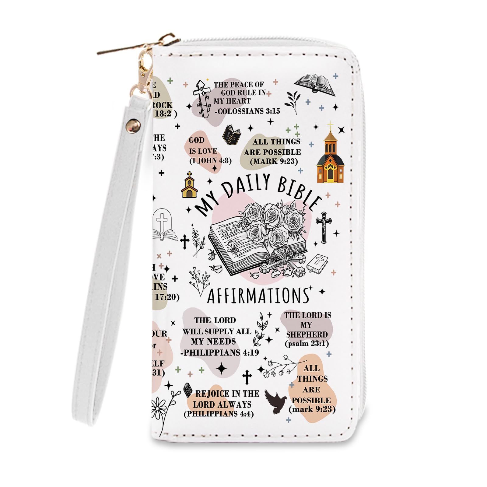 My Daily Bible Affirmations Gifts Womens Wallet - Slim PU Leather Scripture Wallet for Women with Zipper, Credit Card Holder Wallets, Wristlet Wallets