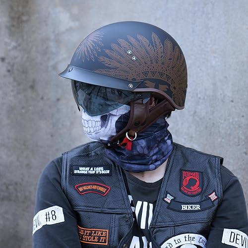 Miniatura 3 de Cascos de motocicleta retro para hombres y mujeres, cascos de cara abierta, visera solar, hebilla de liberación rápida, MM107, aprobado por DOT,