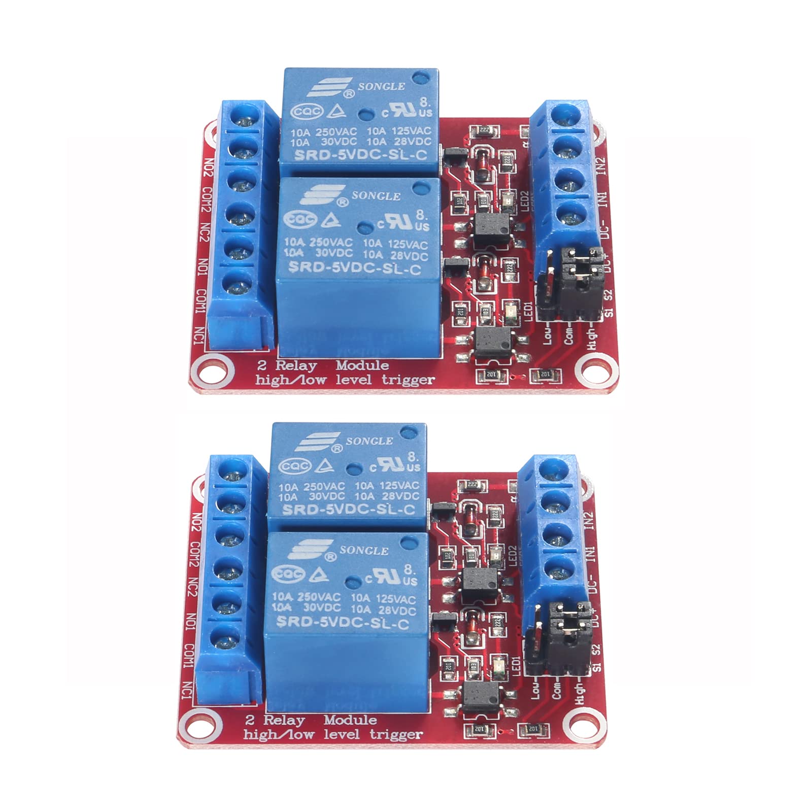 2pcs DC 5V Relay Module 2 Channel Relay Switch with Optocoupler Isolation High/Low Level Trigger