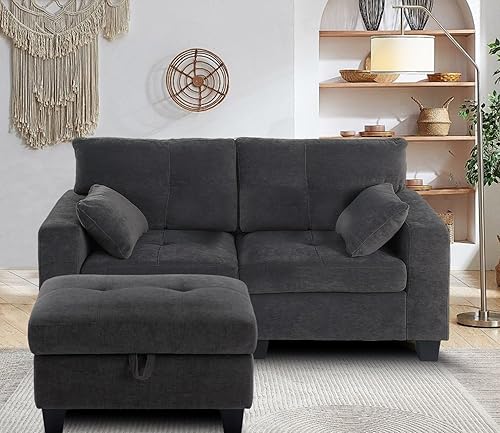 Miniatura 5 de Flesser Sofá de 3 asientos con otomana de almacenamiento, sofá convertible de terciopelo con sofá modular de almacenamiento, sofá modular en forma