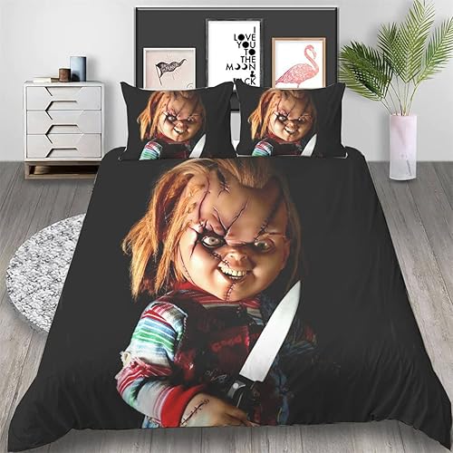 Generic Juego de ropa de cama de película de terror, juego de edredón asesino de miedo, microfibra suave, decoración de dormitorio con 2 fundas