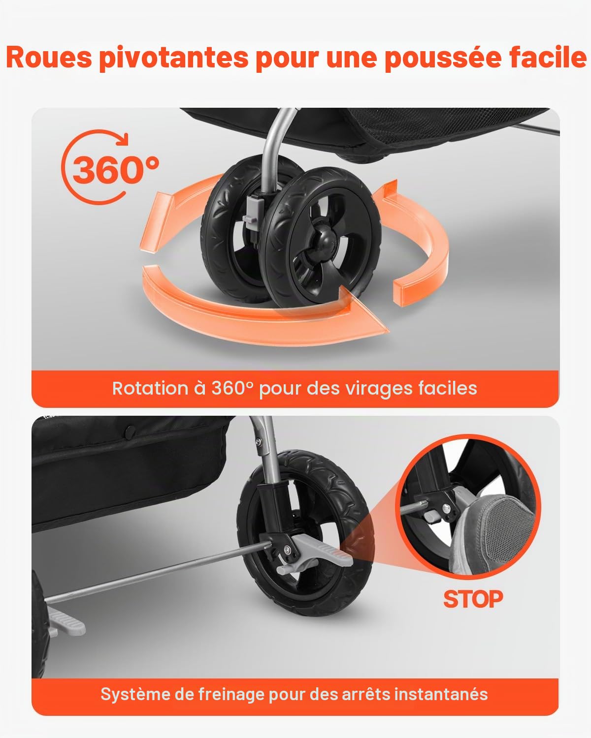 VEVOR Poussette pour Chien Animaux de Compagnie Pliable, Capacité de Charge 16 kg, avec 4 Roues et Freins Arrière, Fenêtres en Maille, pour Chiens, Chats, Animaux de Compagnie Taille Petite Moyenne