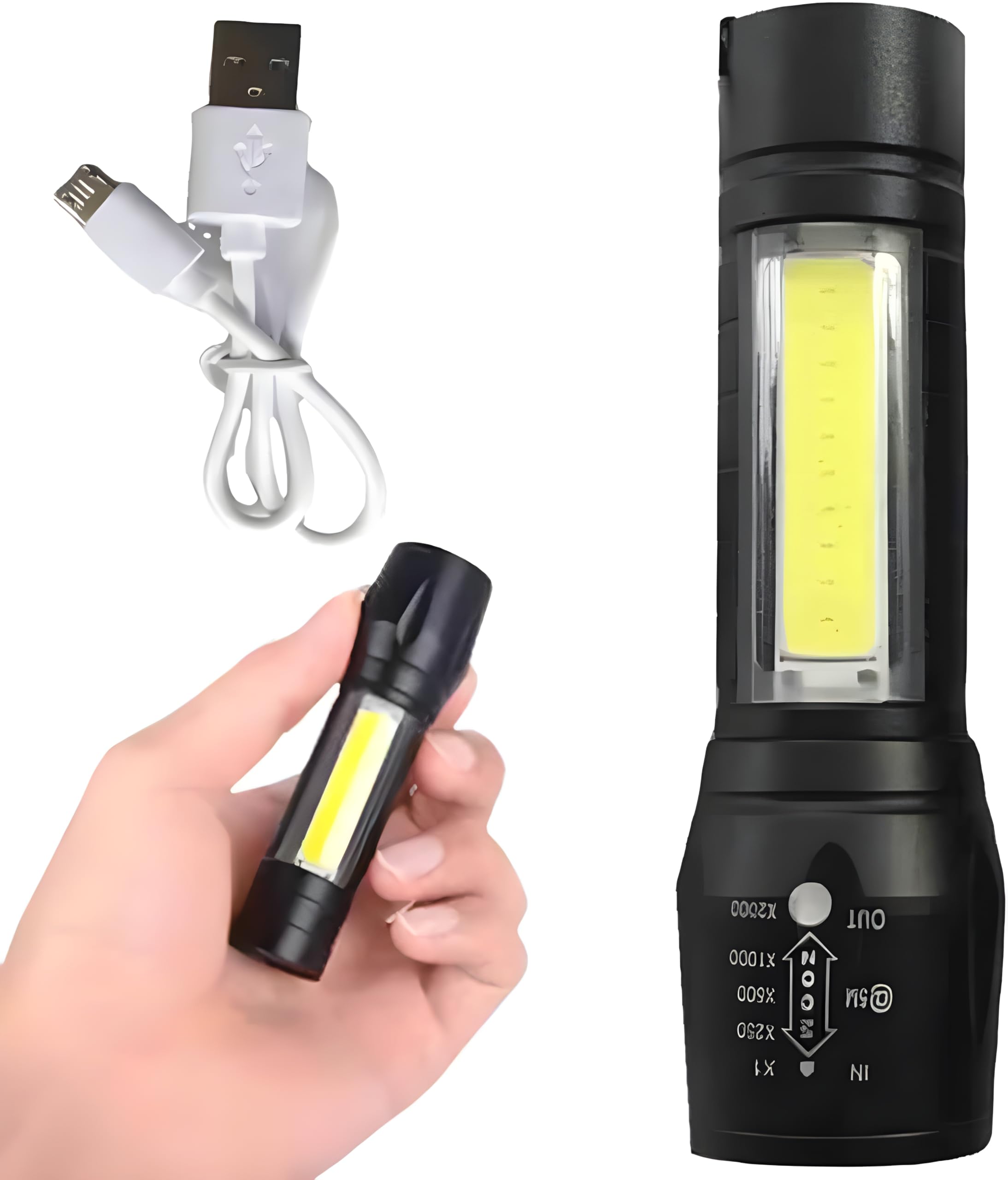 Massive Reckon® Rechargeable Pocket Torch Flashlight Long Distance Beam Range Aluminium Body with Ultra Bright LED Light Ideal for Camping, Hiking and Outdoor Security (Black)-image-25