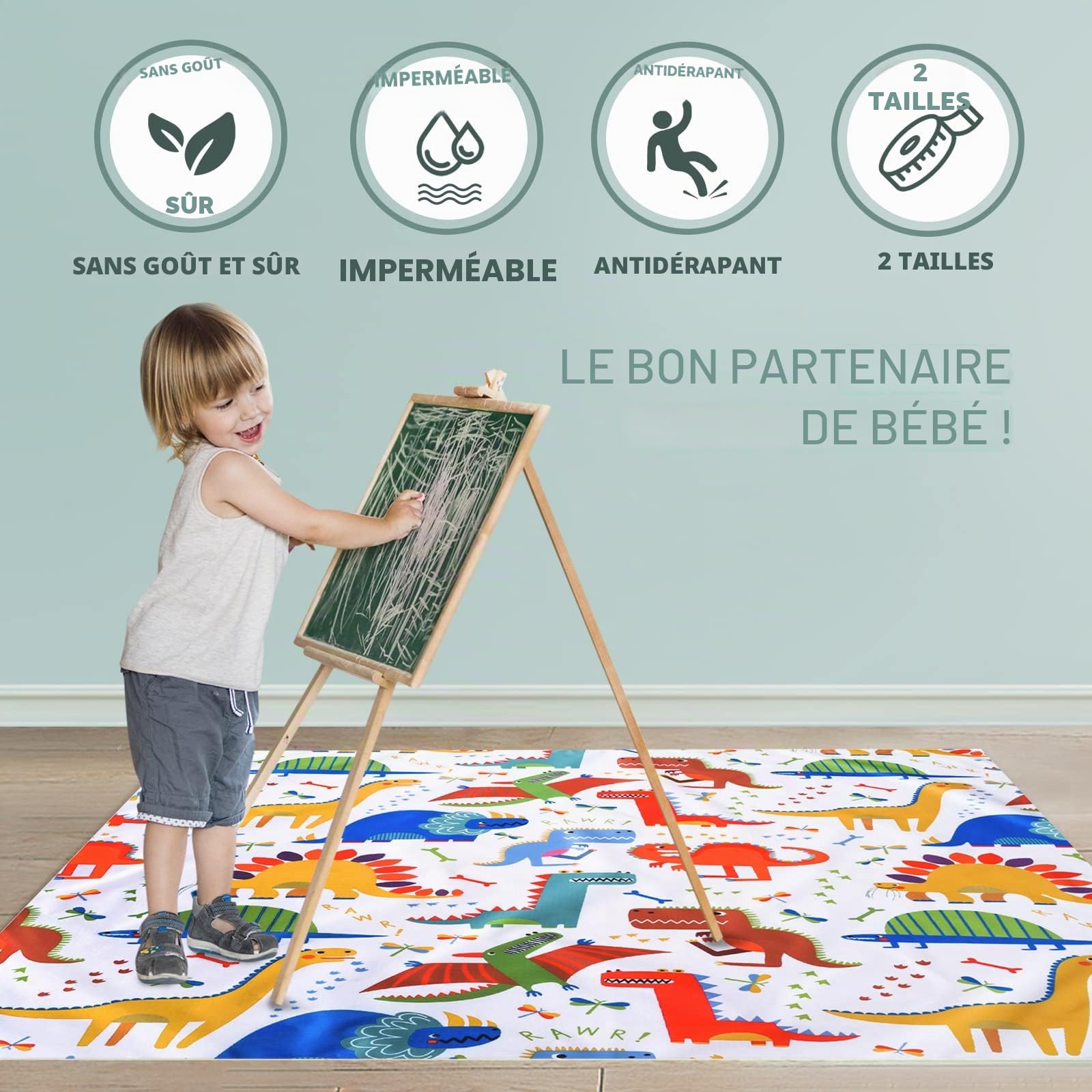 Winthome Tapis Chaise Haute Bebe Imperméable et Antidérapant - Tapis Bébé Facile à Nettoyer, Lavabile in Lavatrice, Tapis de Jeu Bébé Enfant Pliable, Tapis de Sevrage pour Protéger Le Sol, 110x110cm