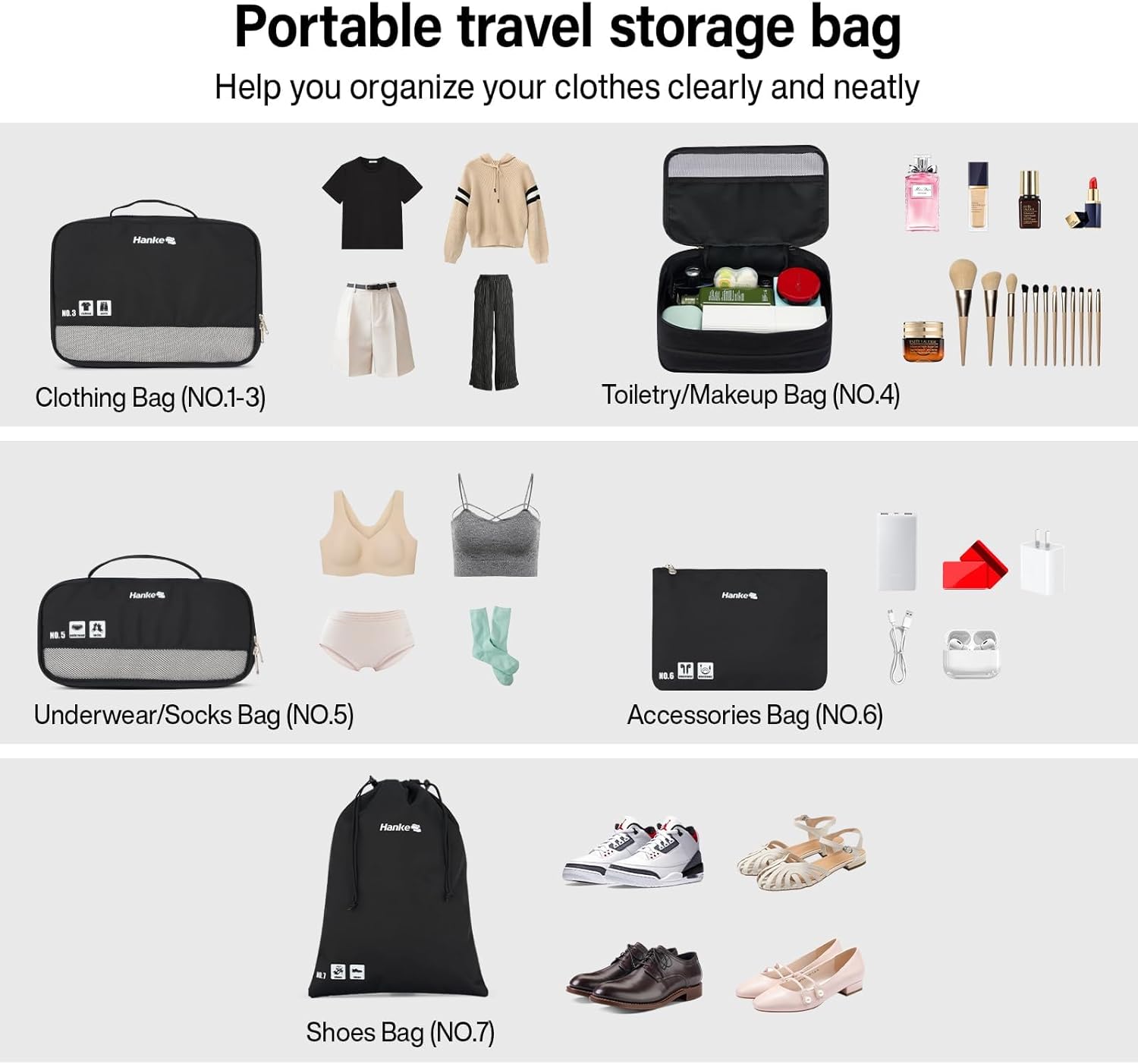 Hanke 7 Set Compression Packing Cubes for Travel, Expandable Large Packing Cubes for Suitcases and Backpack, Luggage Packing Organizer Bags with Double Zipper as Travel Essentials - Image 6