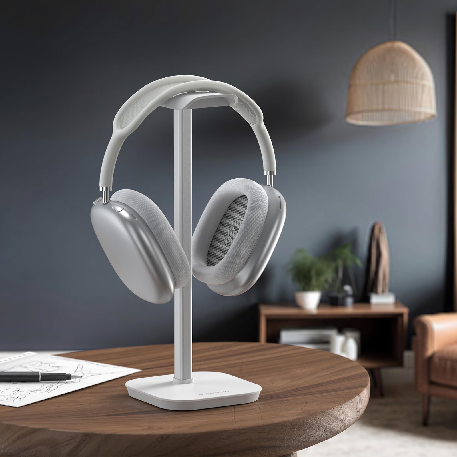 Supporto per cuffie, supporto per cuffie da scrivania, base pesante, in alluminio, compatibile con AirPods Max, AirPods Pro, Sony, Beats, Bose, Razer (bianco)