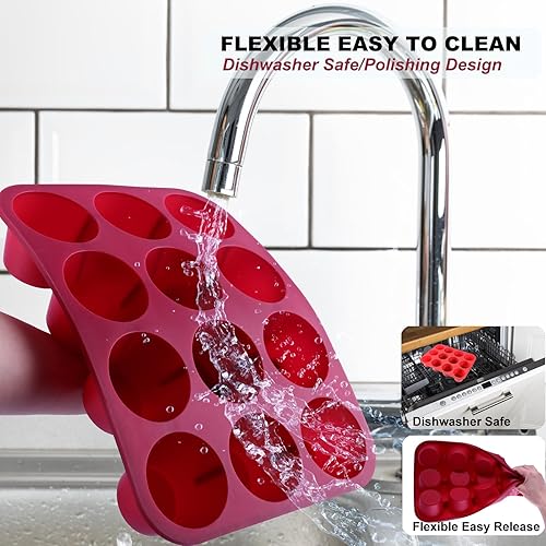 Miniatura 6 de Nalchios Molde de silicona para magdalenas, 12 tazas de chocolate profundo, moldes de silicona antiadherentes, sin BPA, aptos para lavavajillas y