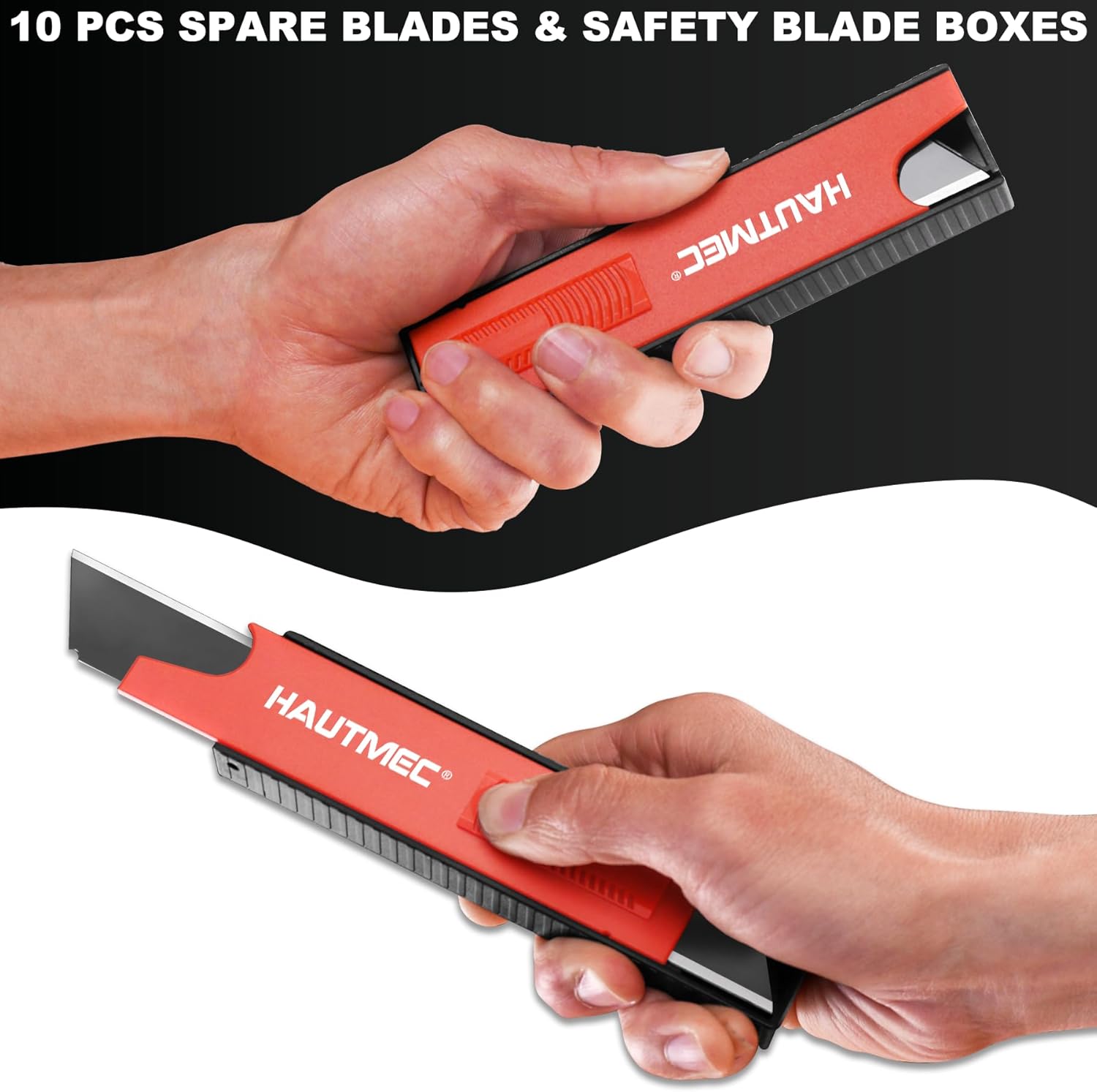 HAUTMEC 25mm Utility Knife Set, Heavy Duty Auto-Lock, Retractable Box Cutter with 10pcs Ultra sharp Snap-off Sharp Blades HT0095-KN