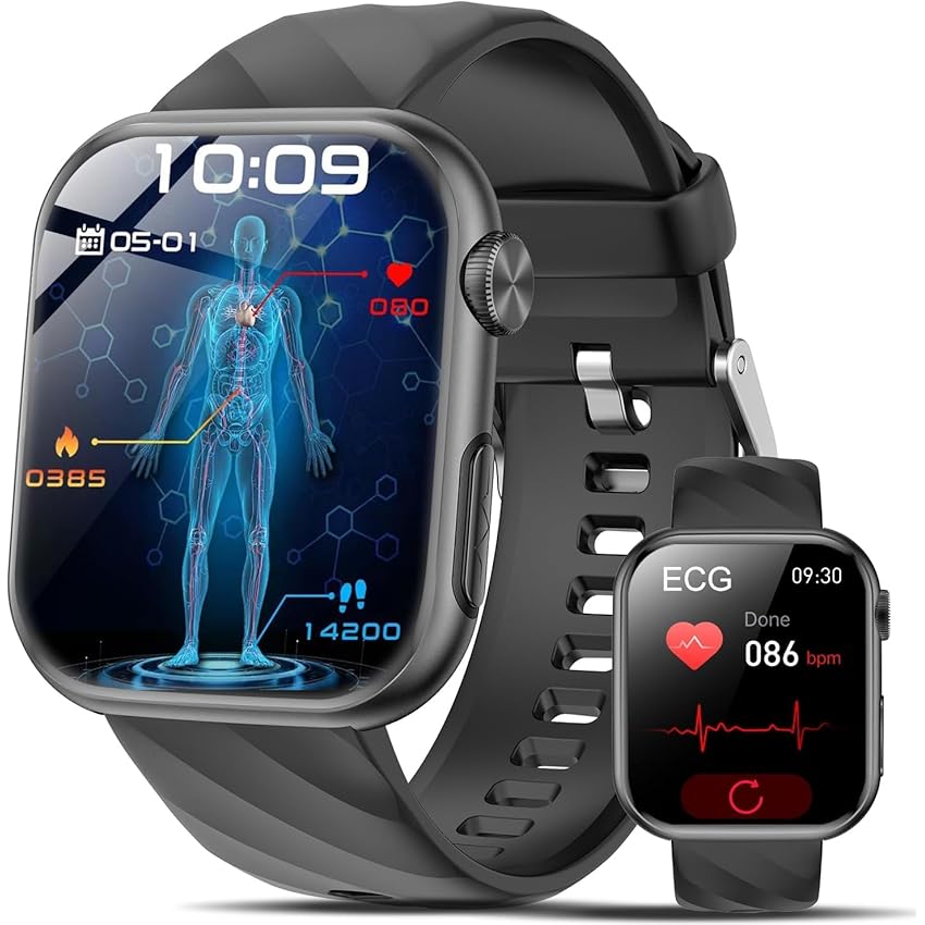 Lgnitek Smartwatch con ECG/𝐆li𝐜𝐞m𝐢𝐚/BMI/Acido Urico/Lipidi/HRV, 1,97