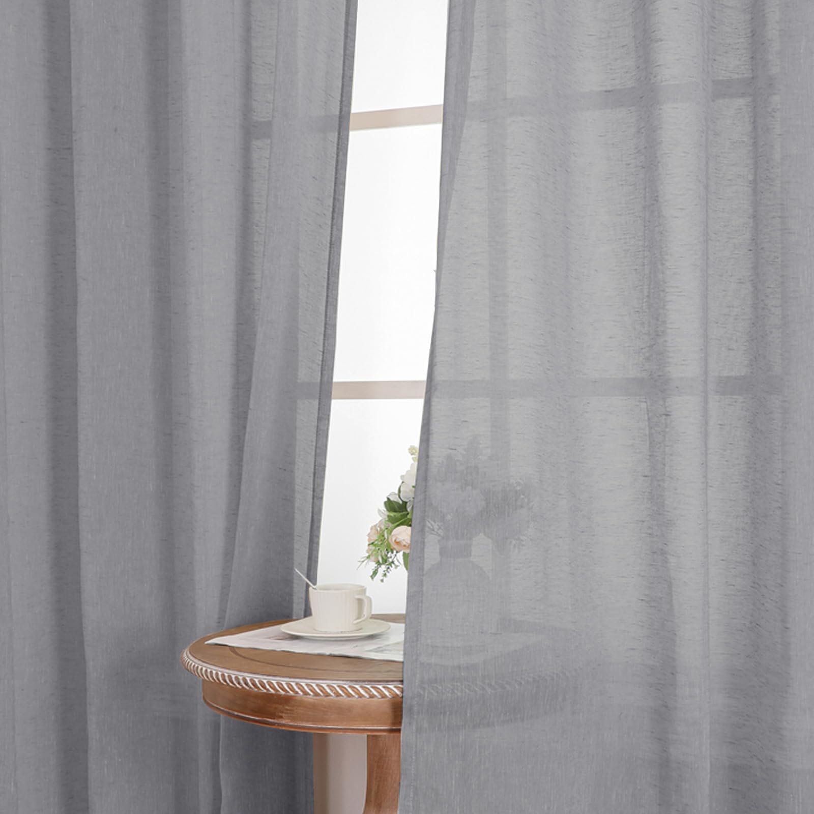 BellaHills Cortinas Salon Lino,Cortina Translucida,Cortinas Lino Semi Opacas,Visillos Elegantes para Salón y Habitación,140x137cm,Gris OEKO-TEX STANDARD 100