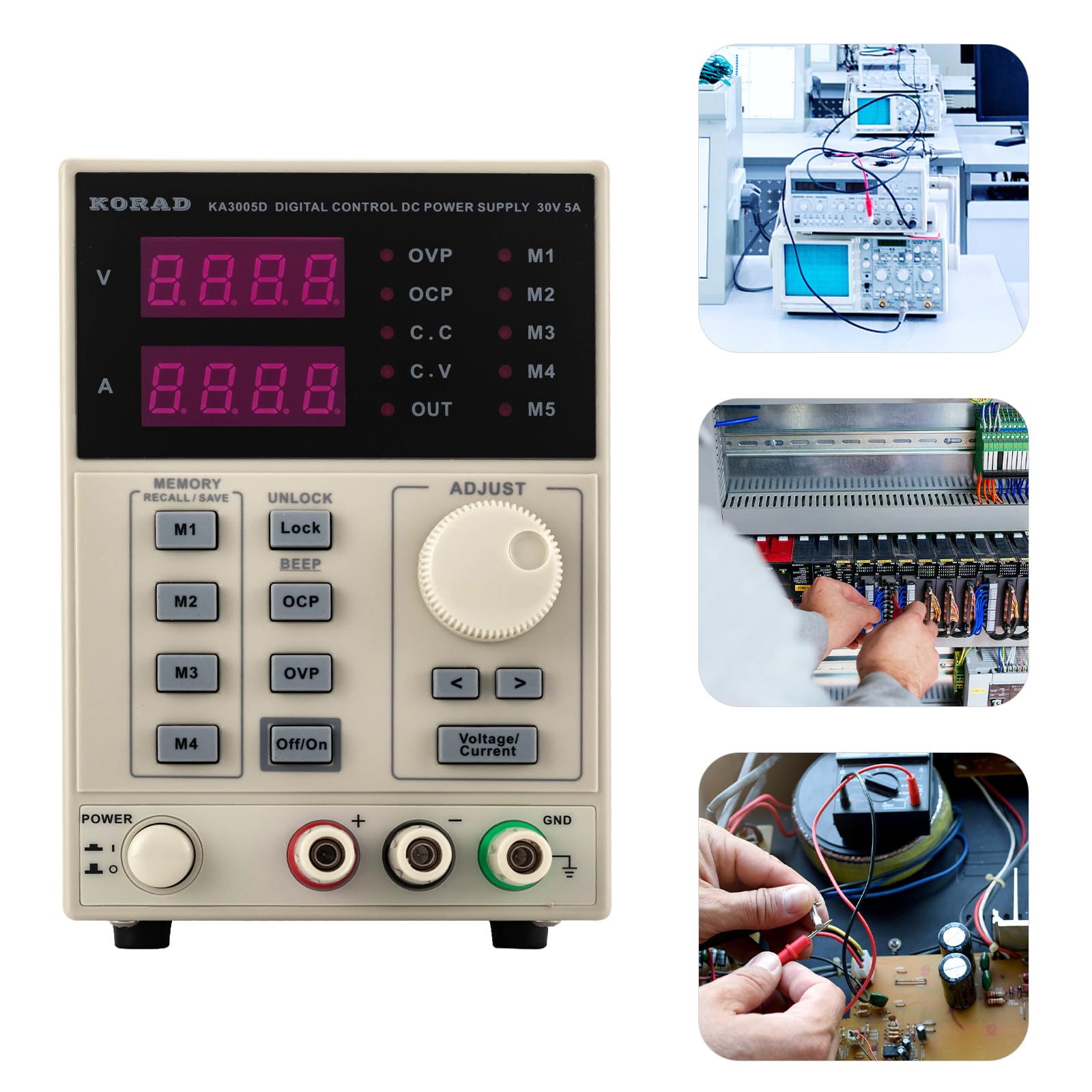 Alimentatore da laboratorio, 0 ~ 30 V, 0 ~ 5 A, DC regolabile, basso rumore, con design programmabile, indicatore LED a 4 cifre per laboratori, scuole, manutenzione elettrolisi