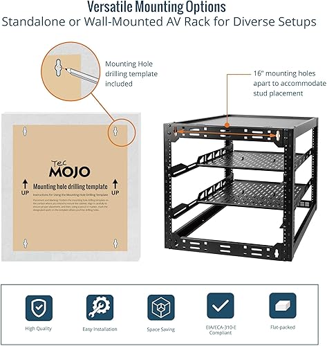 Miniatura 5 de Tecmojo Rack de red de marco abierto de 12U para equipo de TI y AV, rack AV de pie o montado en la pared, con 2 estantes de rack 1U y hardware de
