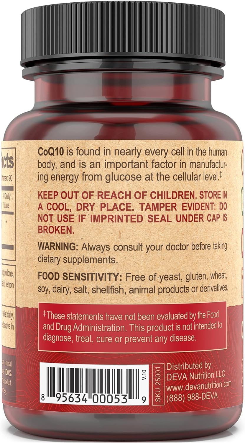 DEVA Vegan Vitamins Coenzyme Q10 100mg - Potent & Affordable in One Bottle - Chewable, 90 Tablets, (Pack of 2)