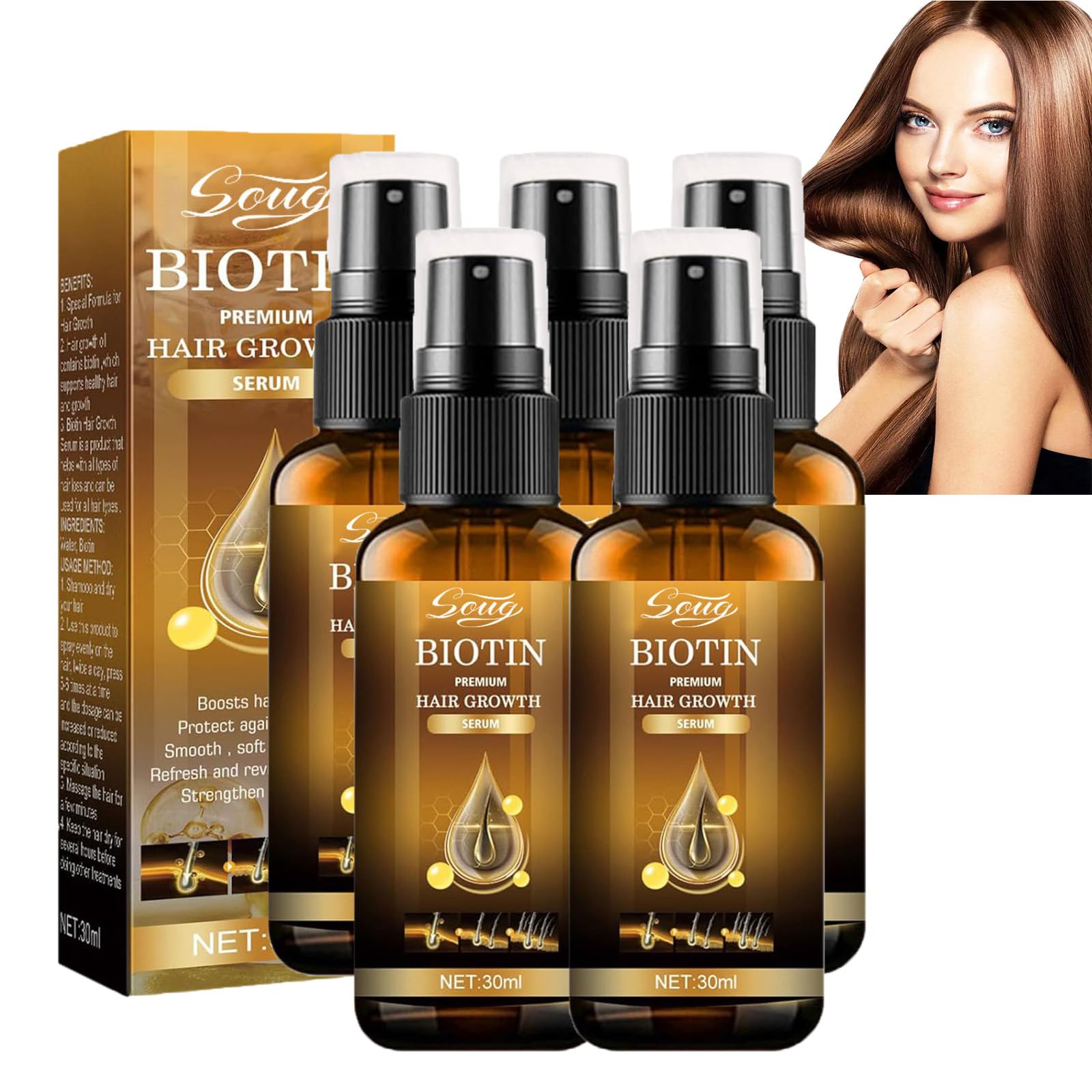 Sérum para el crecimiento del cabello de biotina, spray de crecimiento del cabello de biotina, spray mágico para el crecimiento del cabello, aceite anticaída del cabello, suero de biotina herbal para