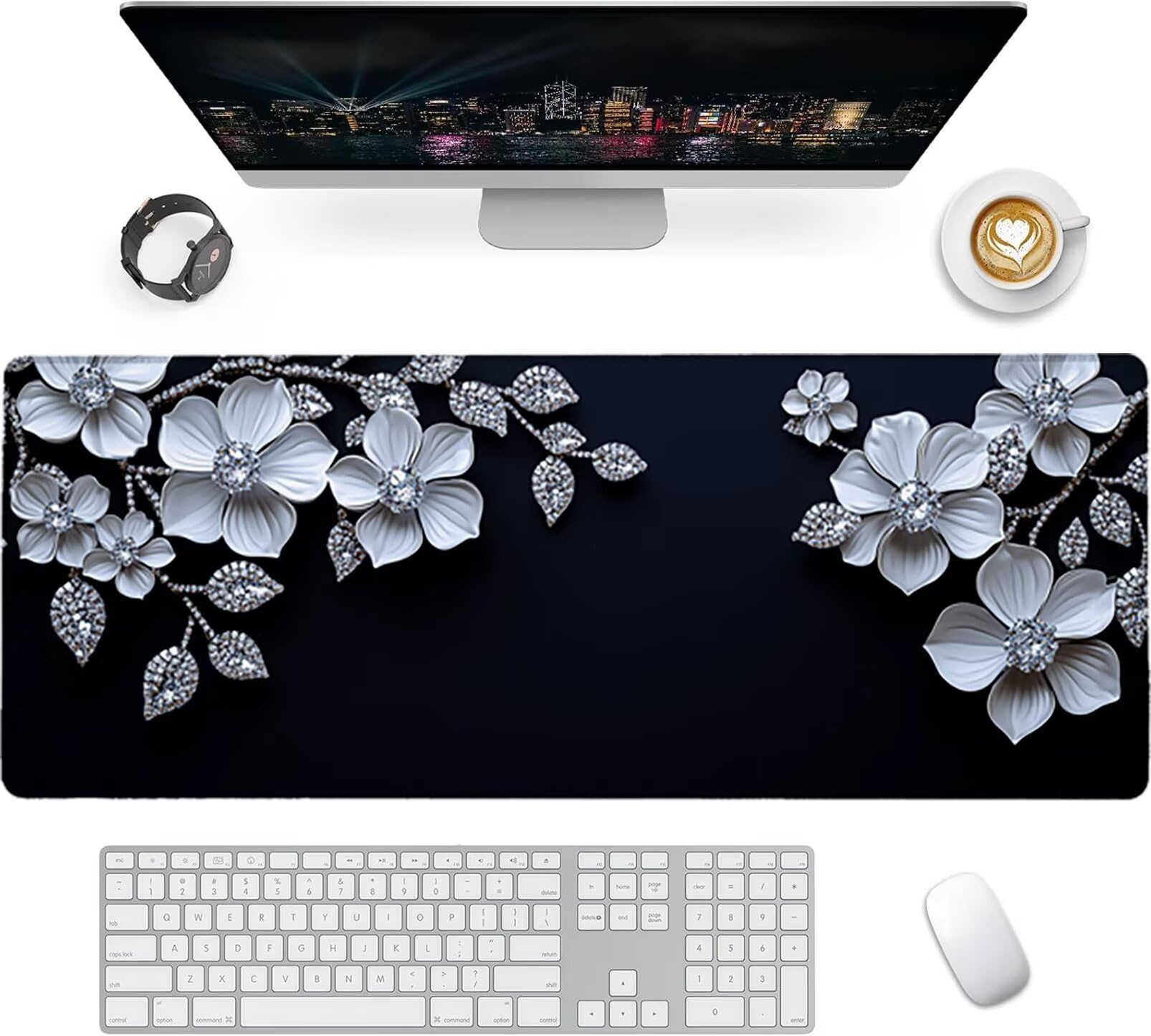 Lpfieonn Blume Großes Schreibtischunterlage, XXL Schreibtischunterlagen, Anlage XXL Wasserdicht Gaming Mousepad mit Vernähter Rand und Rutschfeste Gummibasis, für Laptop/Hause/Büro 120x60cm PF-1593