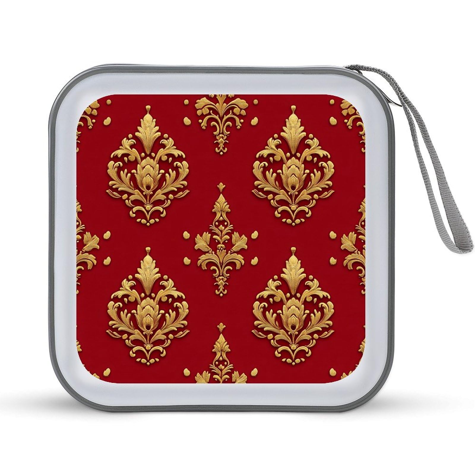 Royal Red Gold Trim Pattern CD Case DVD Storage Case Portable