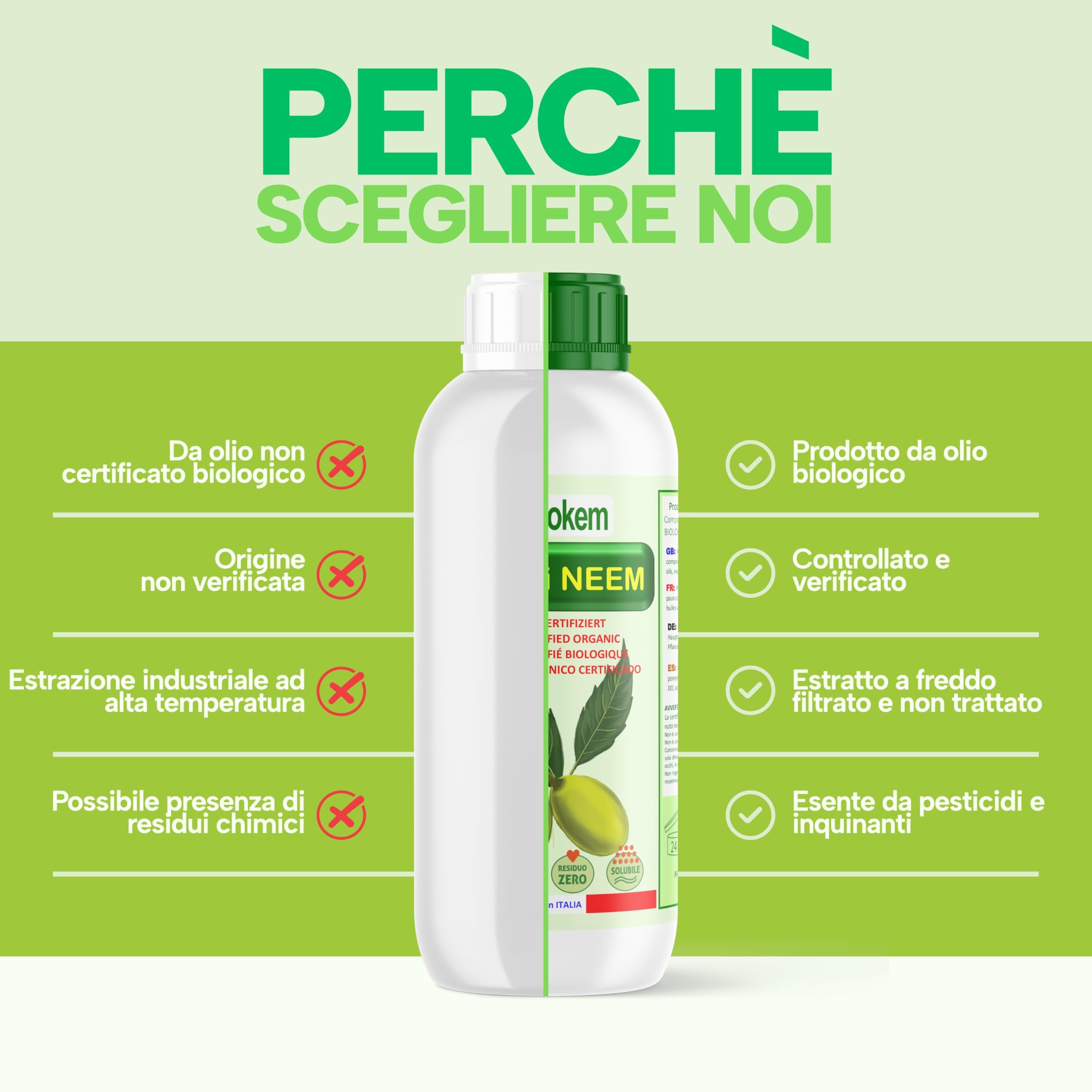 Fitokem Olio di Neem Solubile 1Litro Concentrato Biologico Anti Afidi Cocciniglia Pidocchi