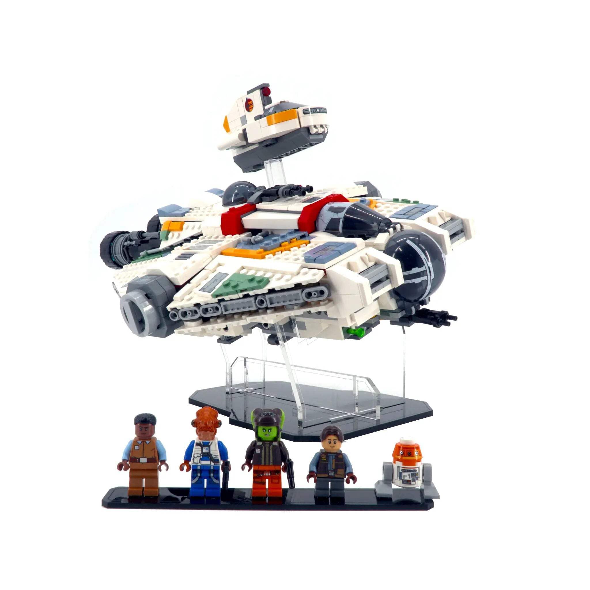 Brickcessories Display Stand Compatible with LEGO Star Wars 75357 Ghost and Phantom II – Angled Flight Display with Minifigure Base – Set Not Included