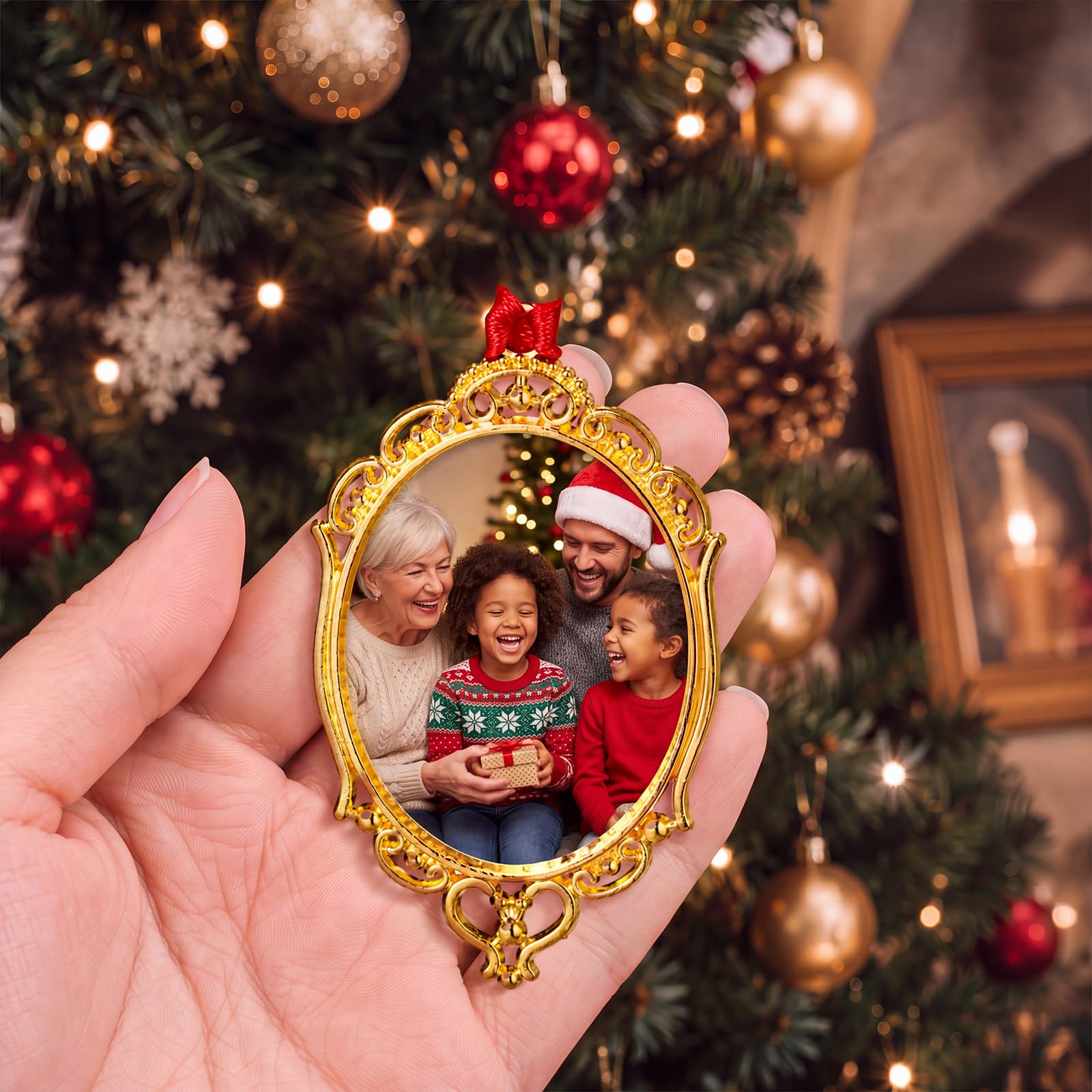 12 adornos pequeños dorados para fotos de Navidad