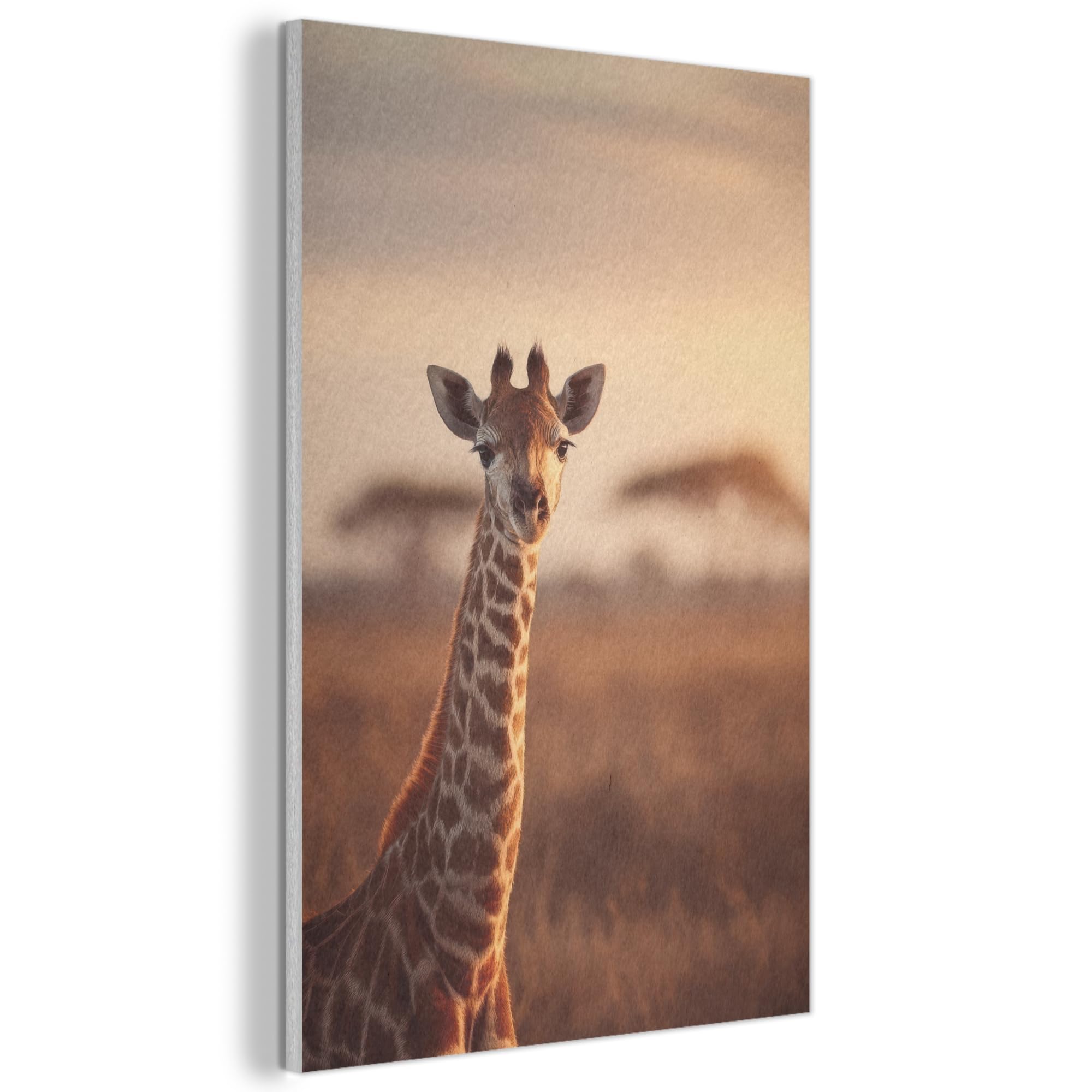 MuchoWow© Felt Panel 40x60 cm Framed Design Print Accent Interior Wallart Decoration Wall Art Giraffe - Savannah - Brown