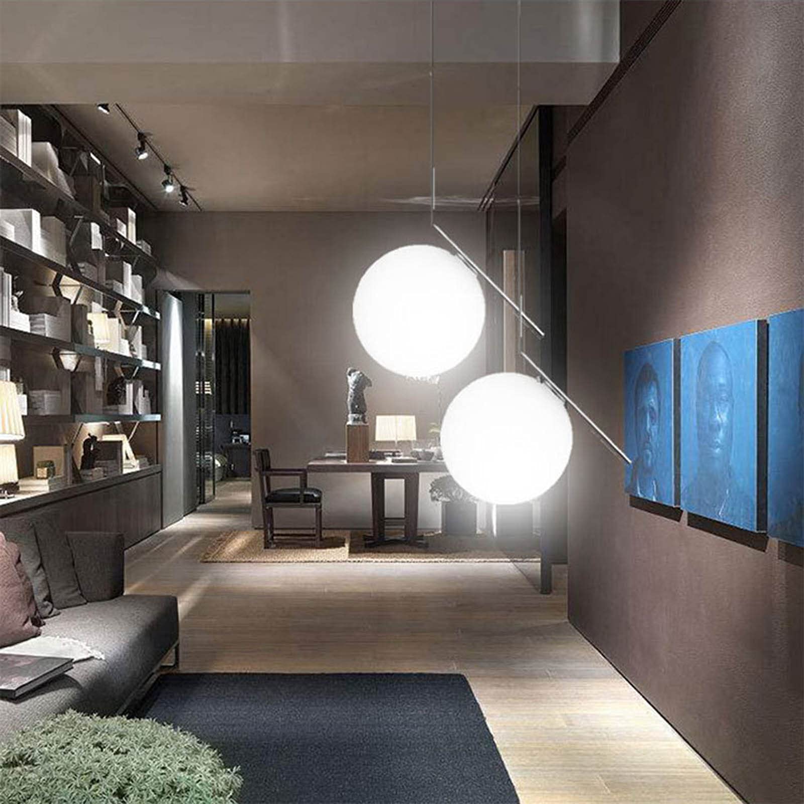 Lampada Soffitto Sfera Sospensione - Vetro E Ferro, Base E27, Diametro 25 Cm, Design Moderno - Foto 8