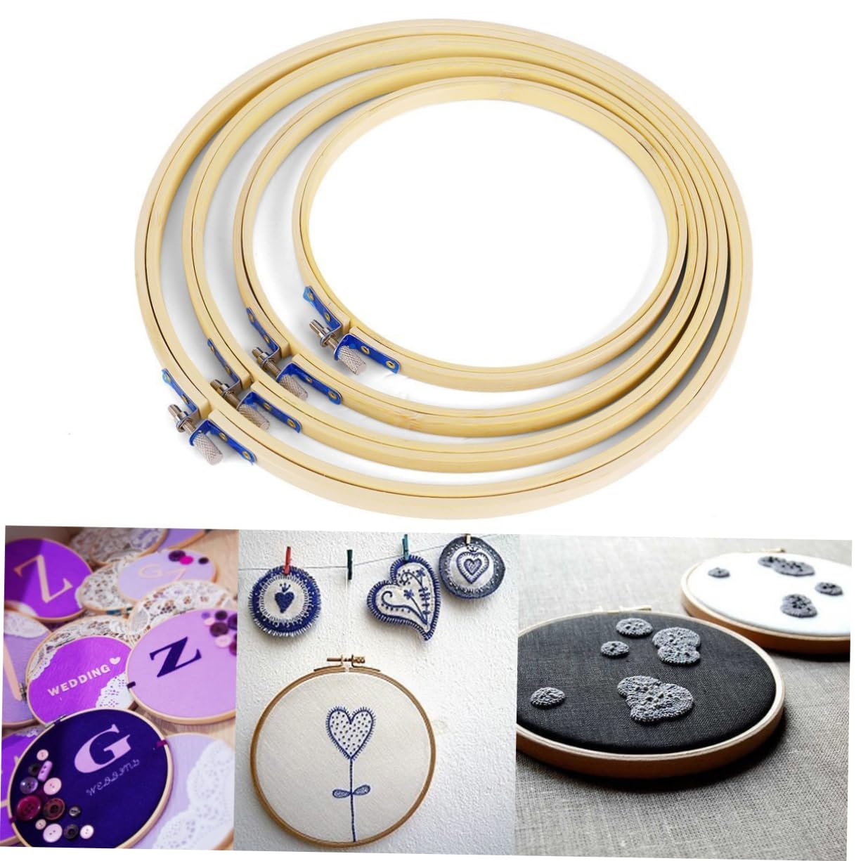 DOITOOL 4pcs 17 20 23 Embroidery Hoops Natural Material for Cross Stitch Needle Arts and Painting Projects