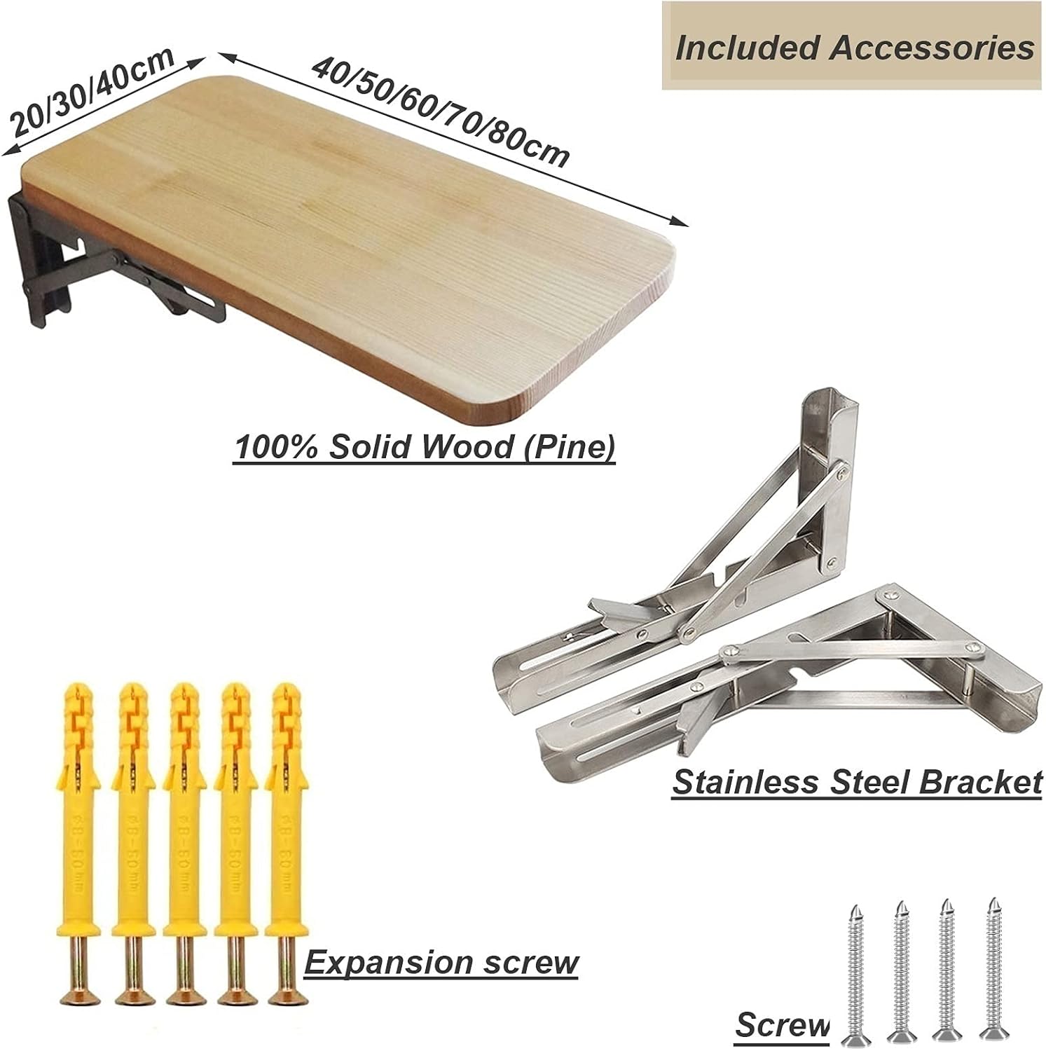 Kitchen Wall Mounted Fold Down Work Table Compact Small Space Breakfast Bar Table White Wood (Size: 40×30cm/16inch×12inch)