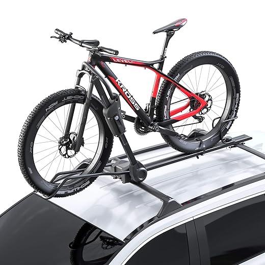 Car Rooftop Mount Upright Roof Bike Rack, 1 Bike Capacity with Locking Systems, Roof Top Bicycle Racks with Universal Mounting Up to 40 Pounds, Black