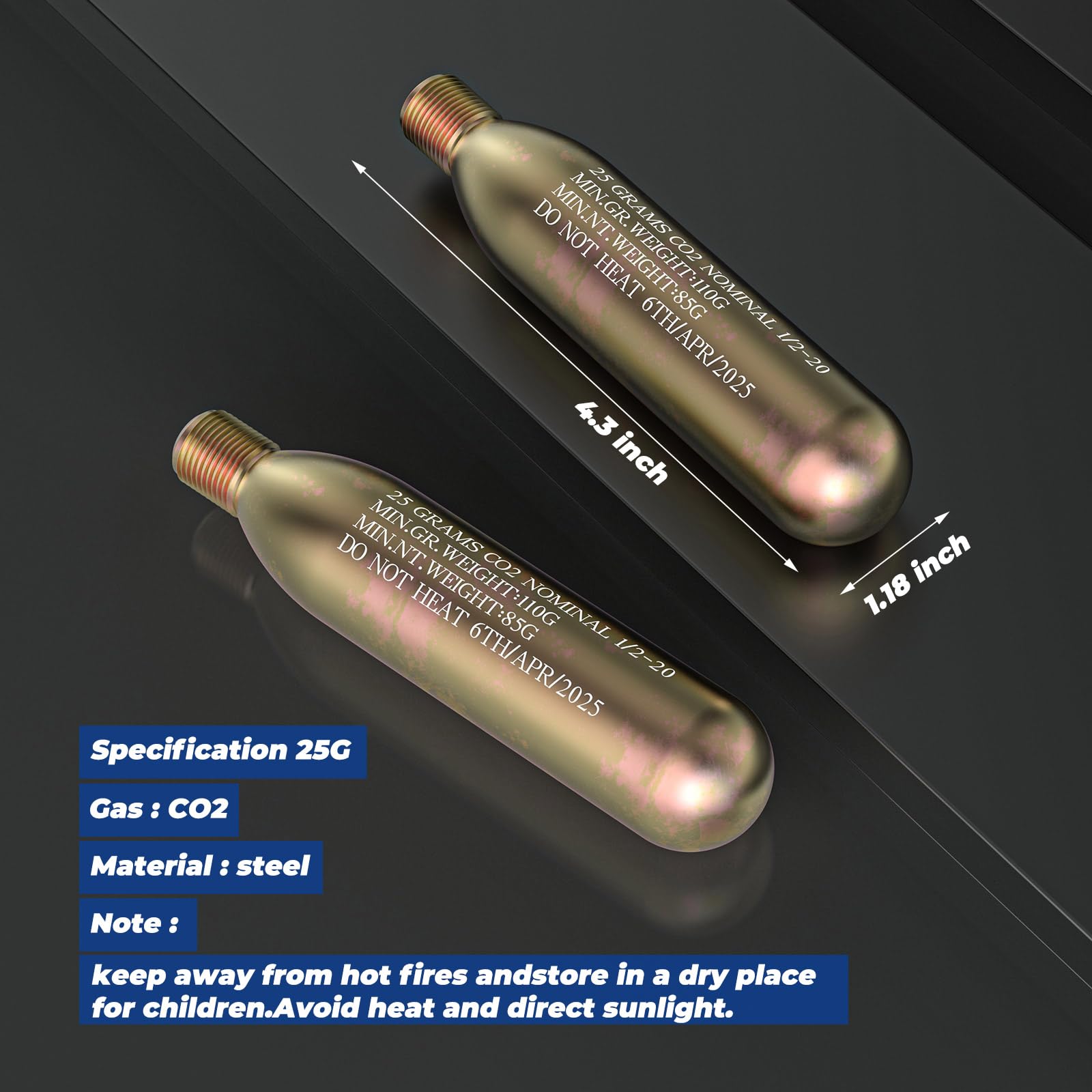 Cilindro a cartuccia di CO2 24G per giubbotto di salvataggio, accessorio per kit di riarmo C02 PFD, per gonfiaggio automatico/manuale, per adulti, utilizzato per pesca, surf, attività mare/oceaniche