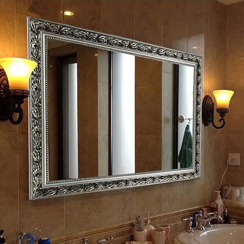 Espejos de baño para pared, espejo rectangular con marco plateado, para colgar en la pared, vertical u horizontal, para sala de estar, dormitorio,