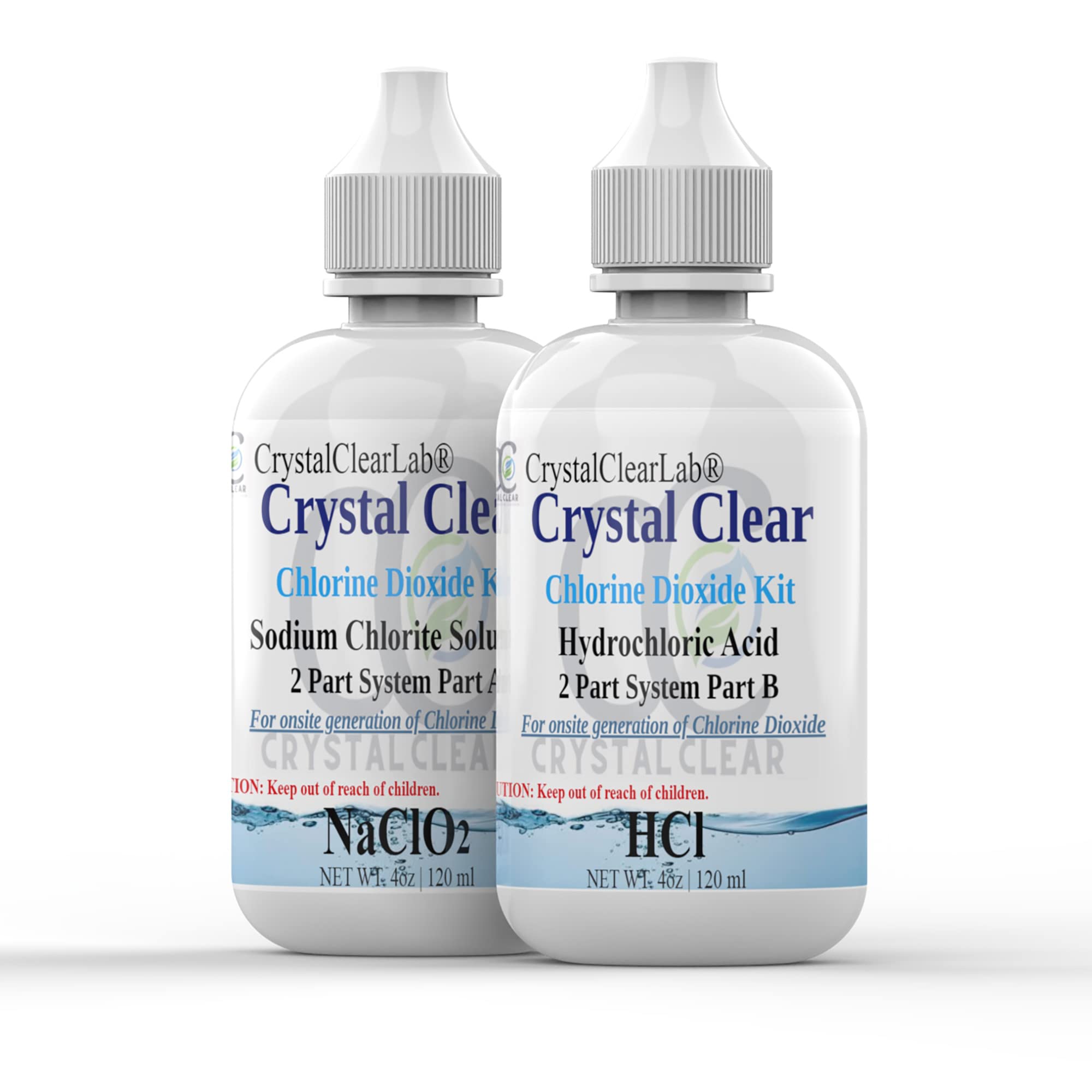 Crystal Clear Lab Chlorine Dioxide Kit – 2-Part CDS Solution | 8oz Steri-Drop Bottles – 2400 Drops – HCl & NaClO₂