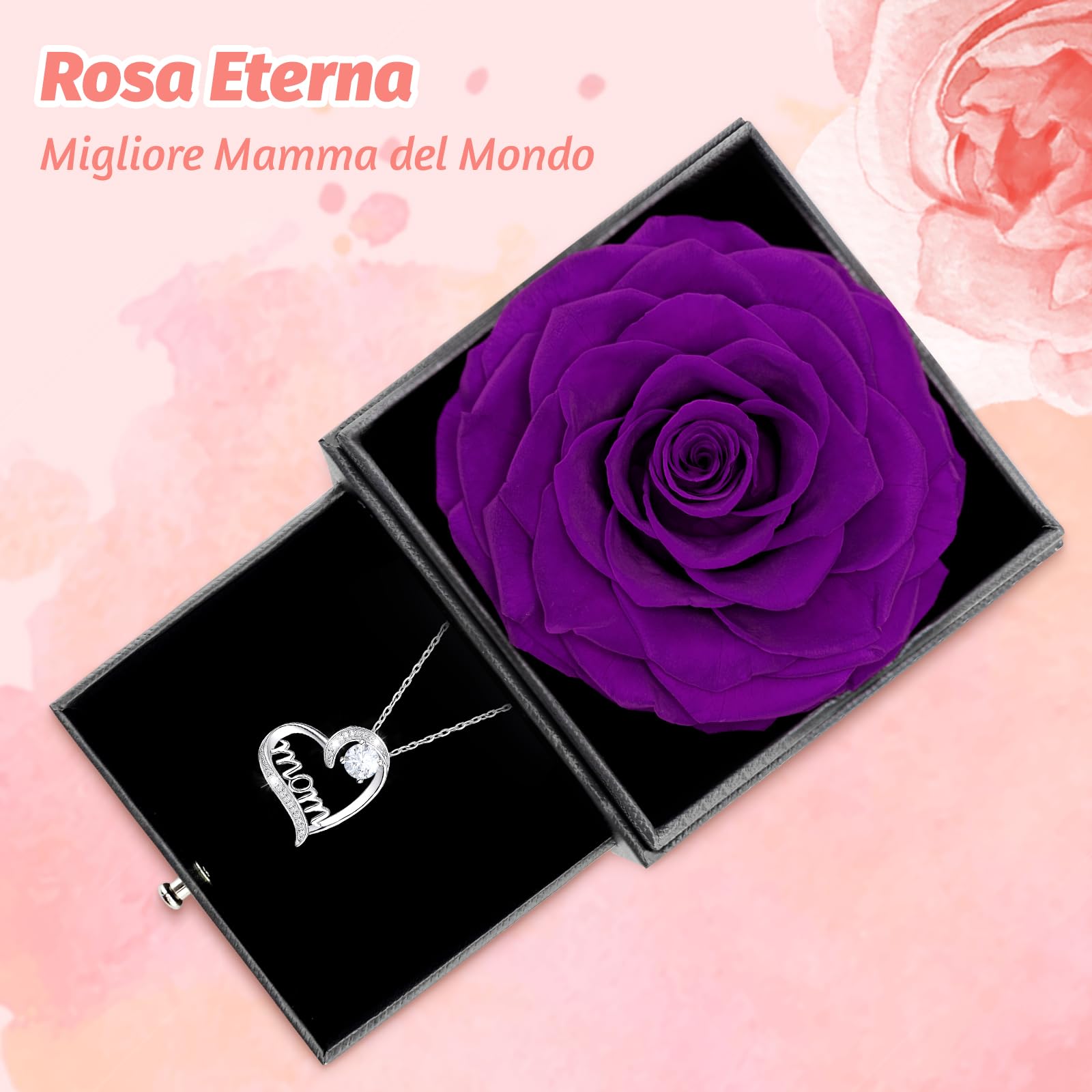 Festa della Mamma Idee Regalo, Rosa Eterna con Collana Argento 925, Migliore Mamma del Mondo, Rosa Stabilizzata Vera, Regalo Mamma Compleanno, Festa della Mamma dal Daughter