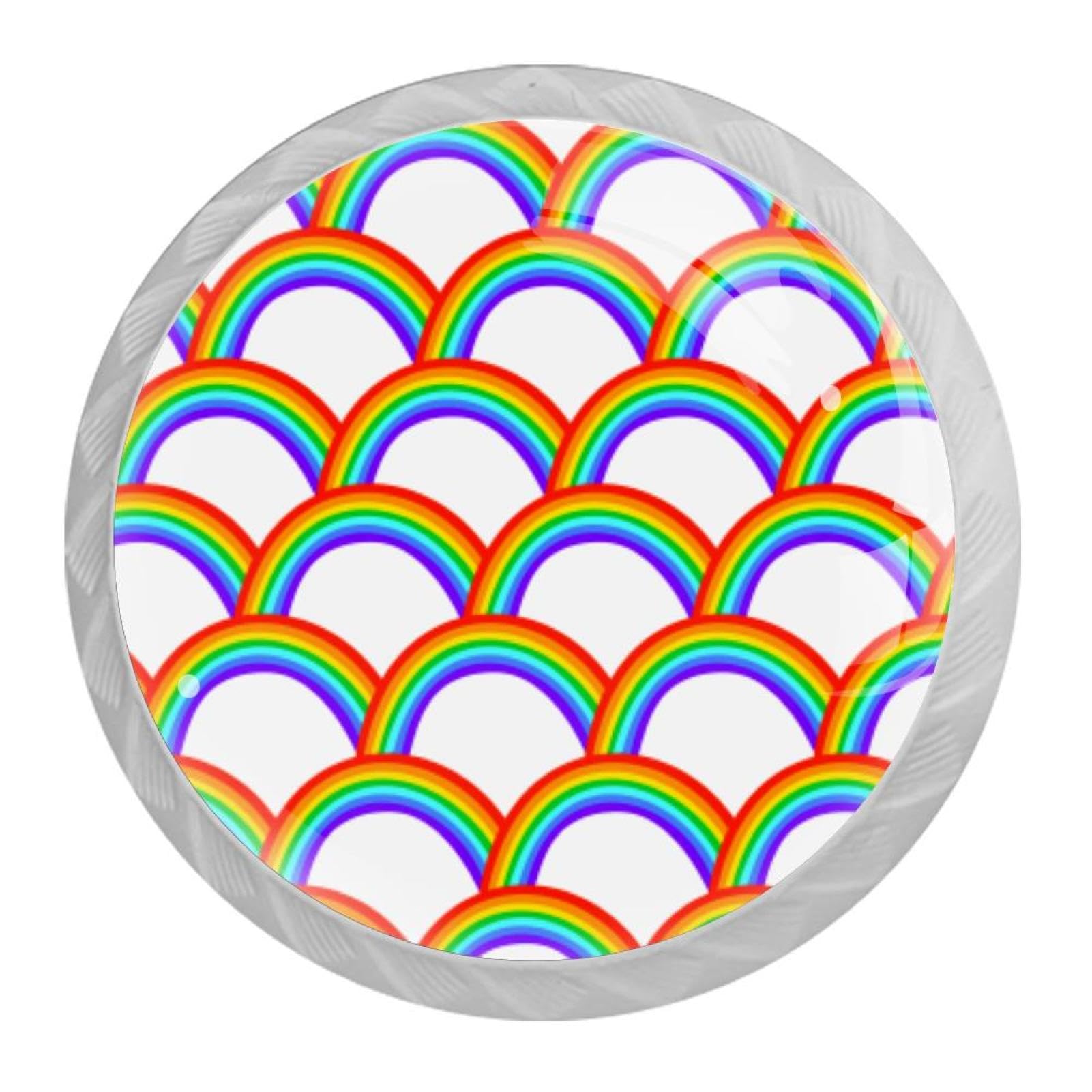 Tqmspg 4 Pieces Drawer Pulls Rainbow Prints Door Knobs Dresser Handles for Kitchen Wardrobe Cupboard Hardware Furniture