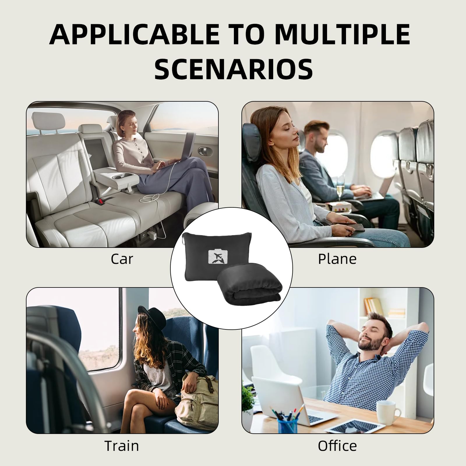 Coperta e cuscino da viaggio 2 in 1, morbida coperta e cuscino da viaggio per aereo e auto, essenziale per il volo lungo, per donne e uomini, coperte portatili da ufficio con custodia per bagagli e