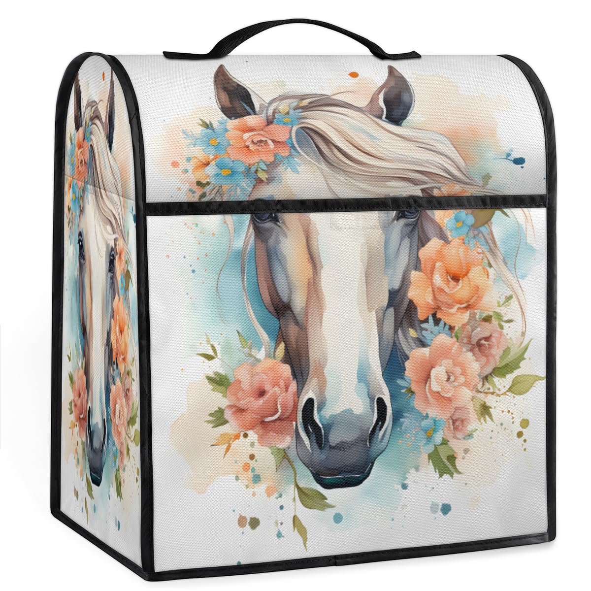 Coffee Maker Cover Watercolor Flower Horse Kitchen Appliance Covers Small Appliance Covers Blender Cover Juicer Cover Dust Covers for Kitchen Appliances with Top Handle and Pockets,Washable,B230