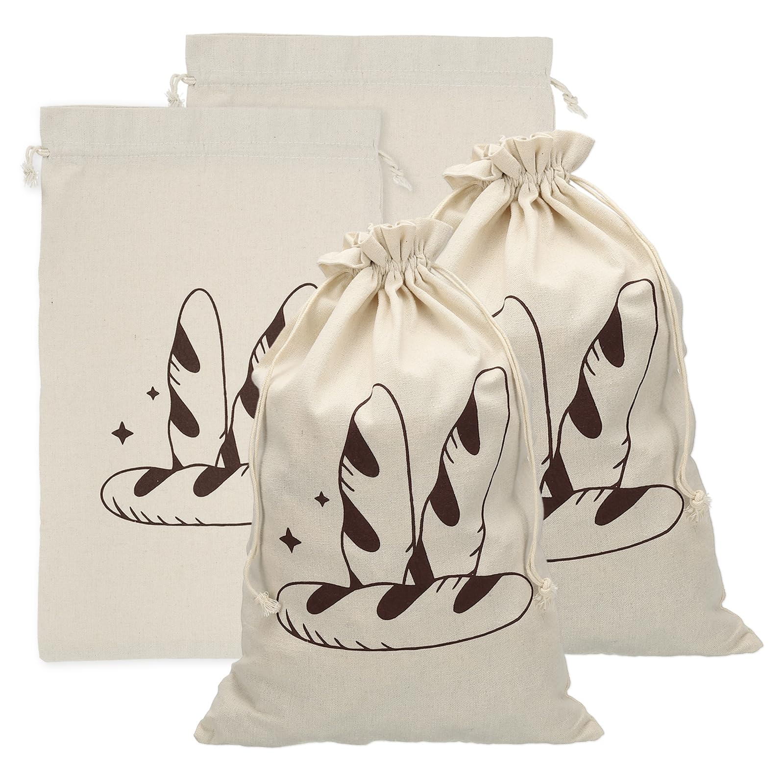 Bolsas de pan de lino para masa madre casera con forro de cera de abeja y cordón, 4 uds