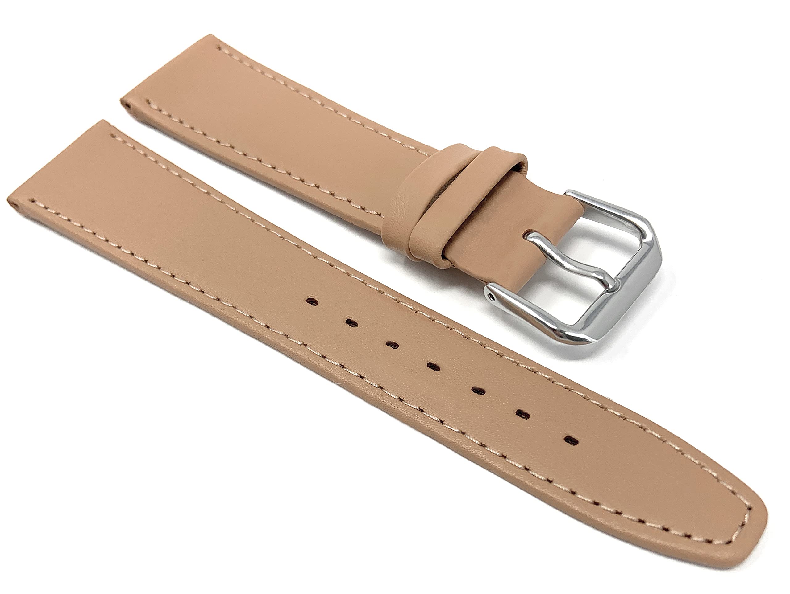 Bandini Extra Long 14mm Womens Leather Watch Band Strap - Beige with Stitching - Classic - Slim