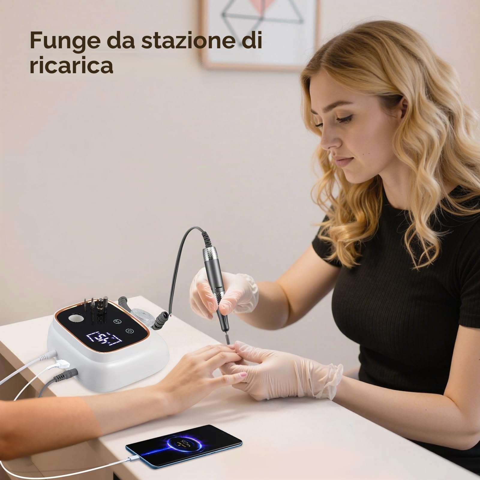 Ponceuse pour Ongles Professionnelle, elettrico per la cura delle unghie con 3 lime per unghie, 11 punte, 56 nastri abrasivi, luce LED, 45.000 RPM per unghie acriliche gel lucidante rimozione manicure