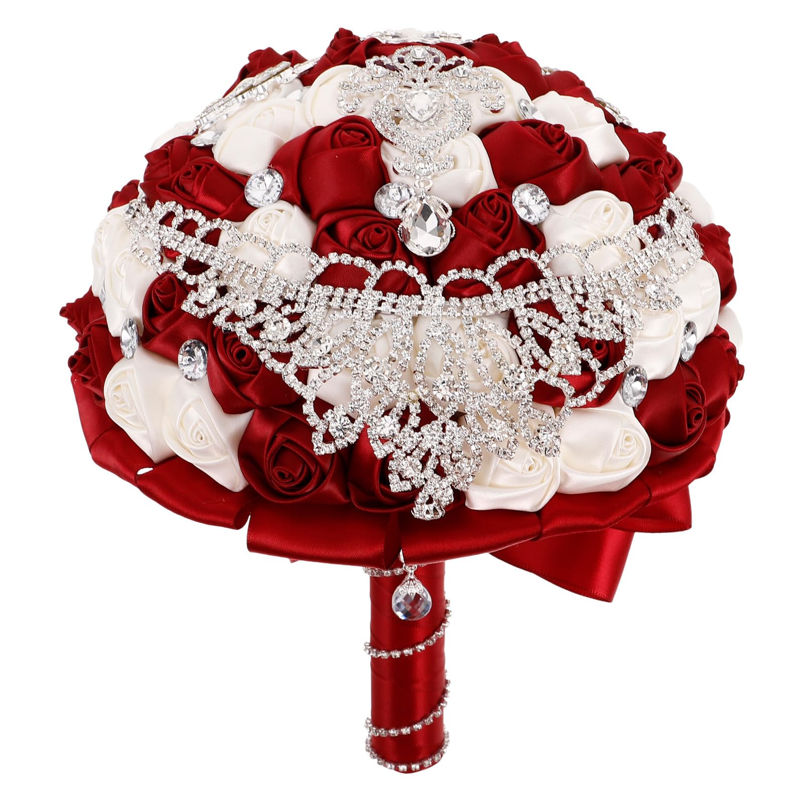 Zerodeko Bouquet da Sposa Artificiale Rose, Nastro e Strass per Cerimonia